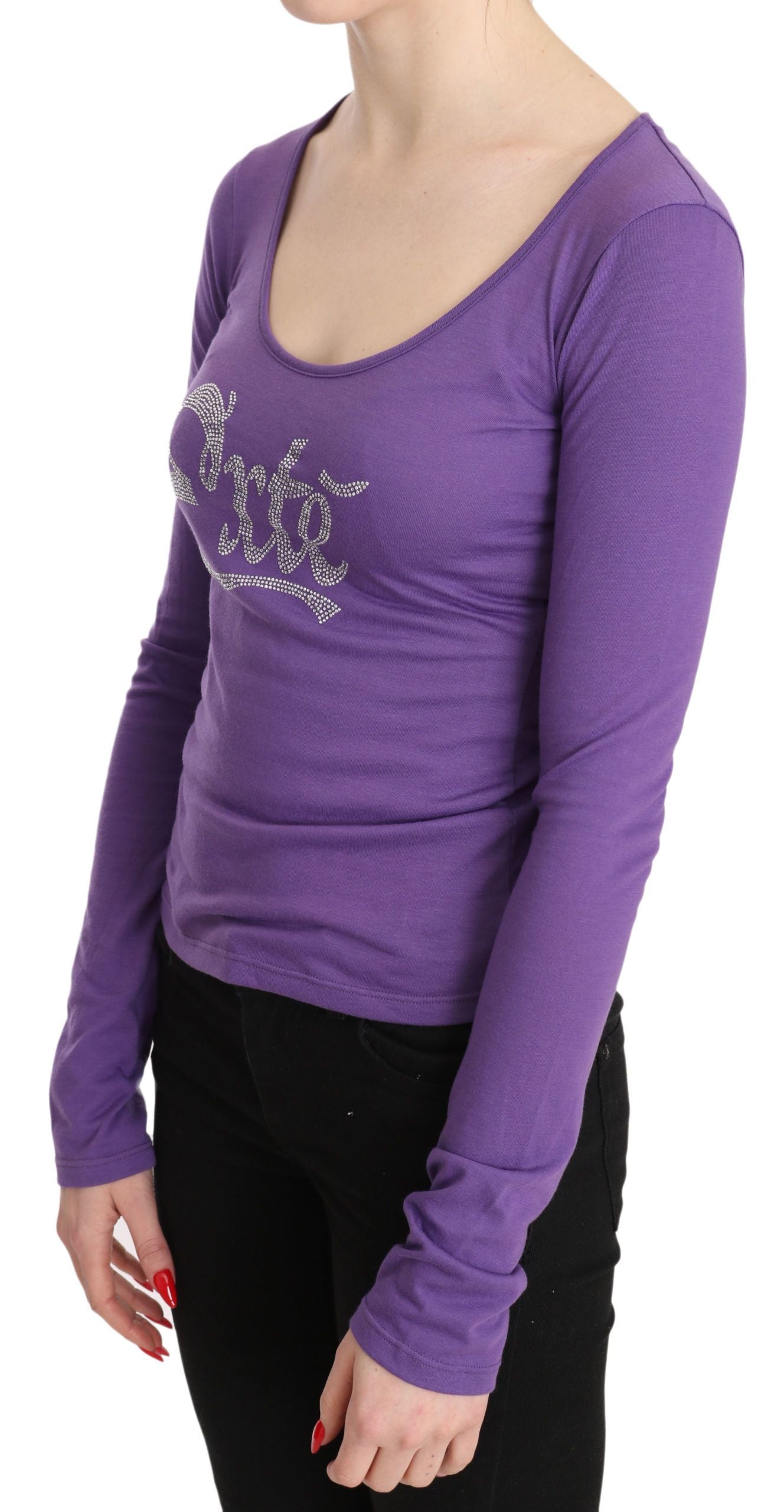 Purple Exte Crystal Embellished Long Sleeve Top Blouse Exte
