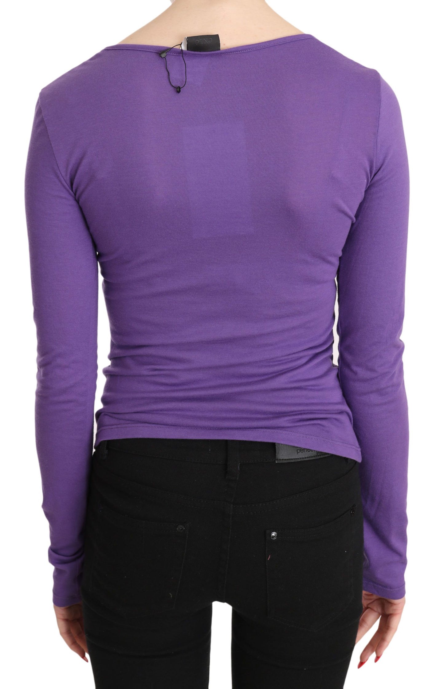 Purple Exte Crystal Embellished Long Sleeve Top Blouse Exte
