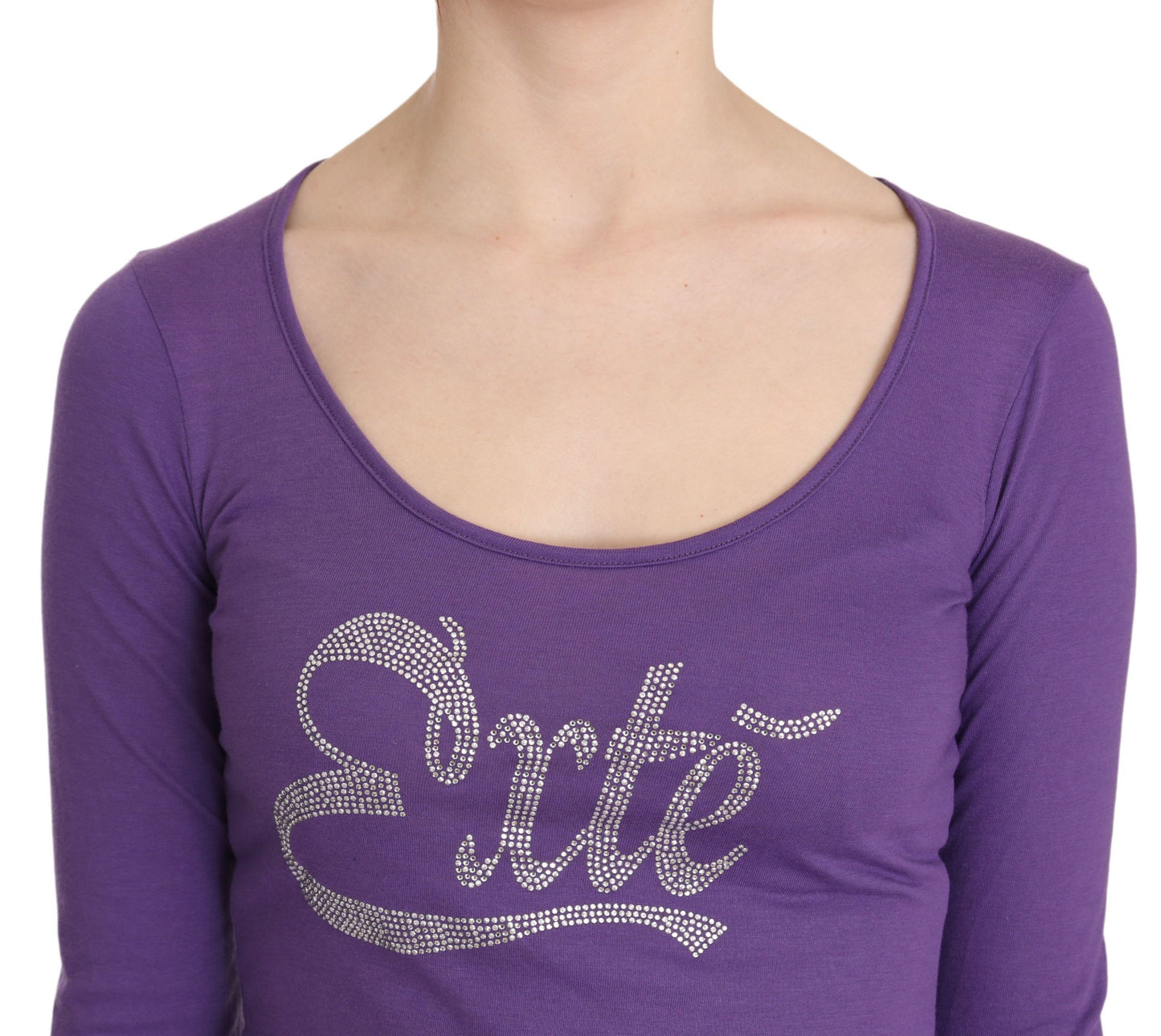 Purple Exte Crystal Embellished Long Sleeve Top Blouse Exte