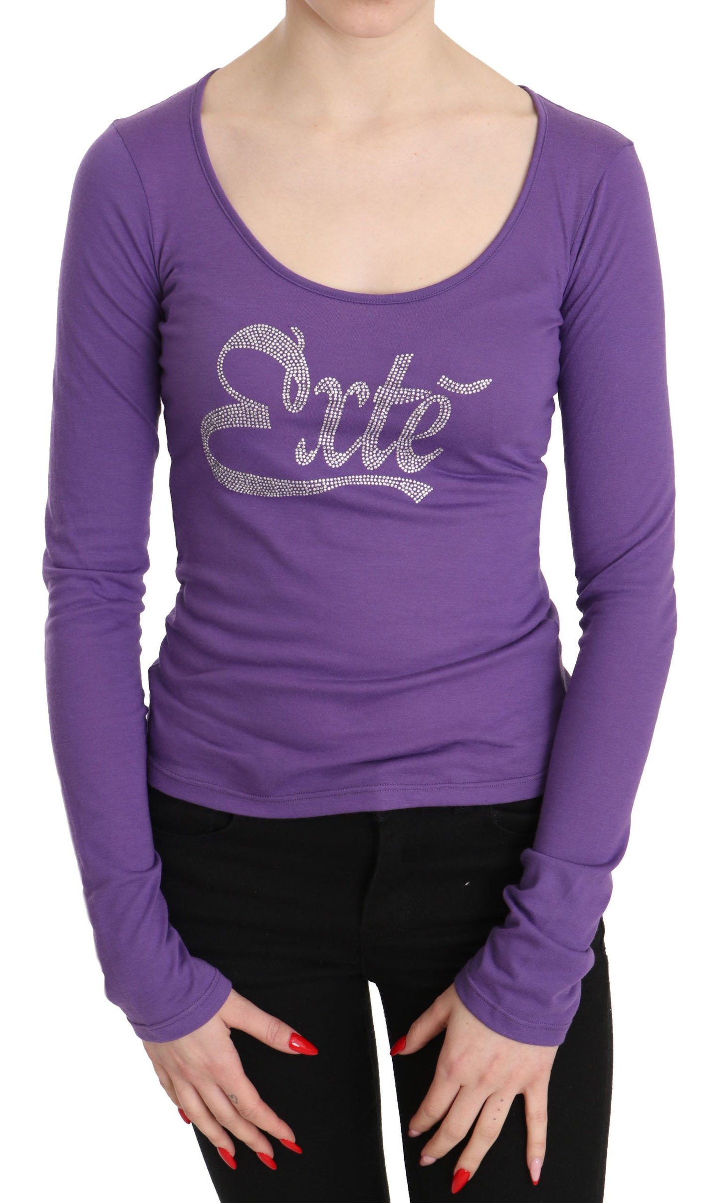 Purple Exte Crystal Embellished Long Sleeve Top Blouse Exte