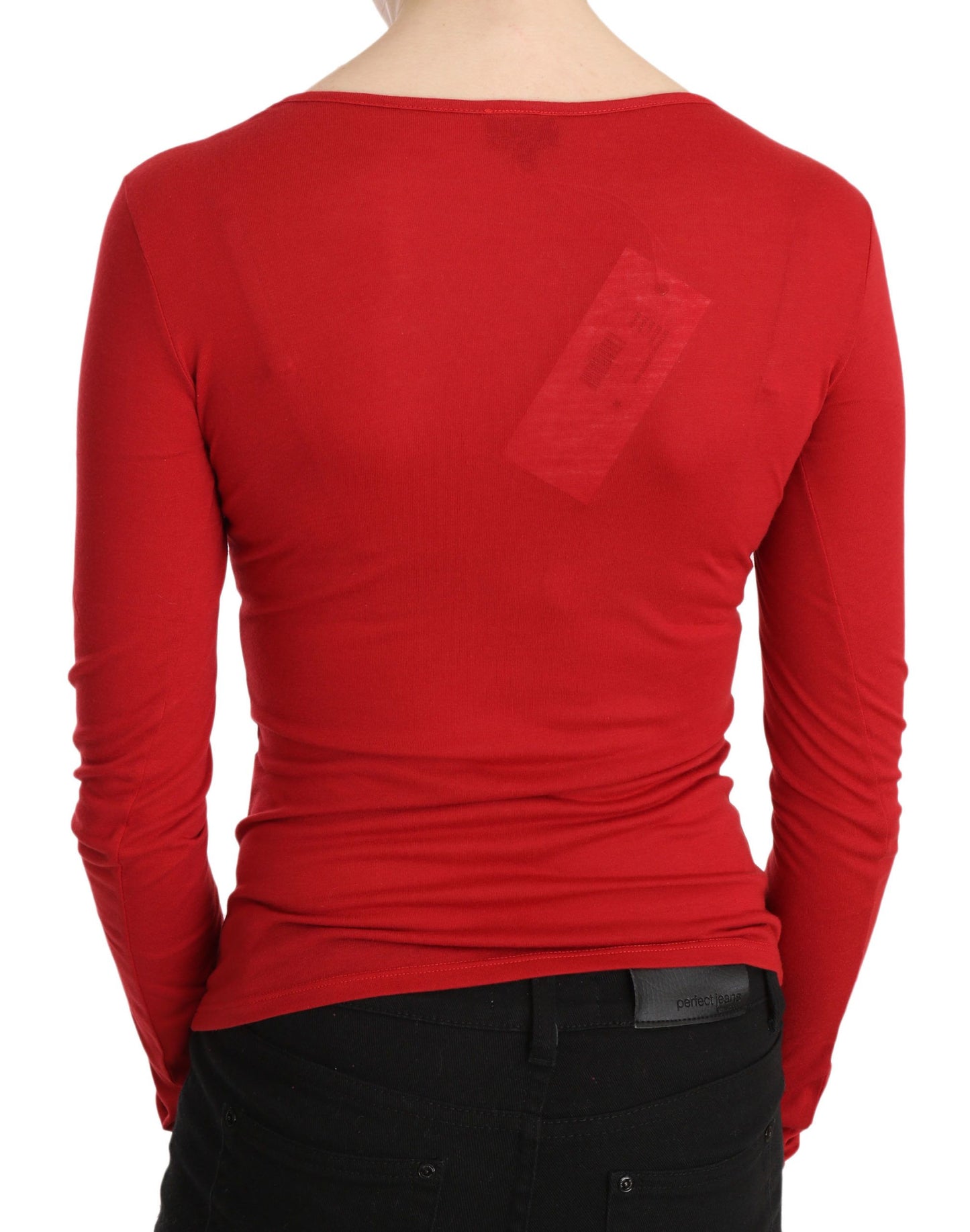 Red Exte Crystal Embellished Long Sleeve Top Blouse Exte