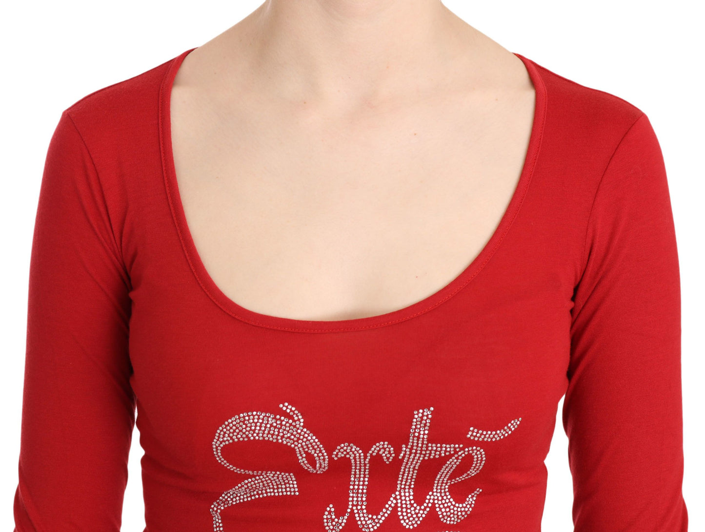 Red Exte Crystal Embellished Long Sleeve Top Blouse Exte