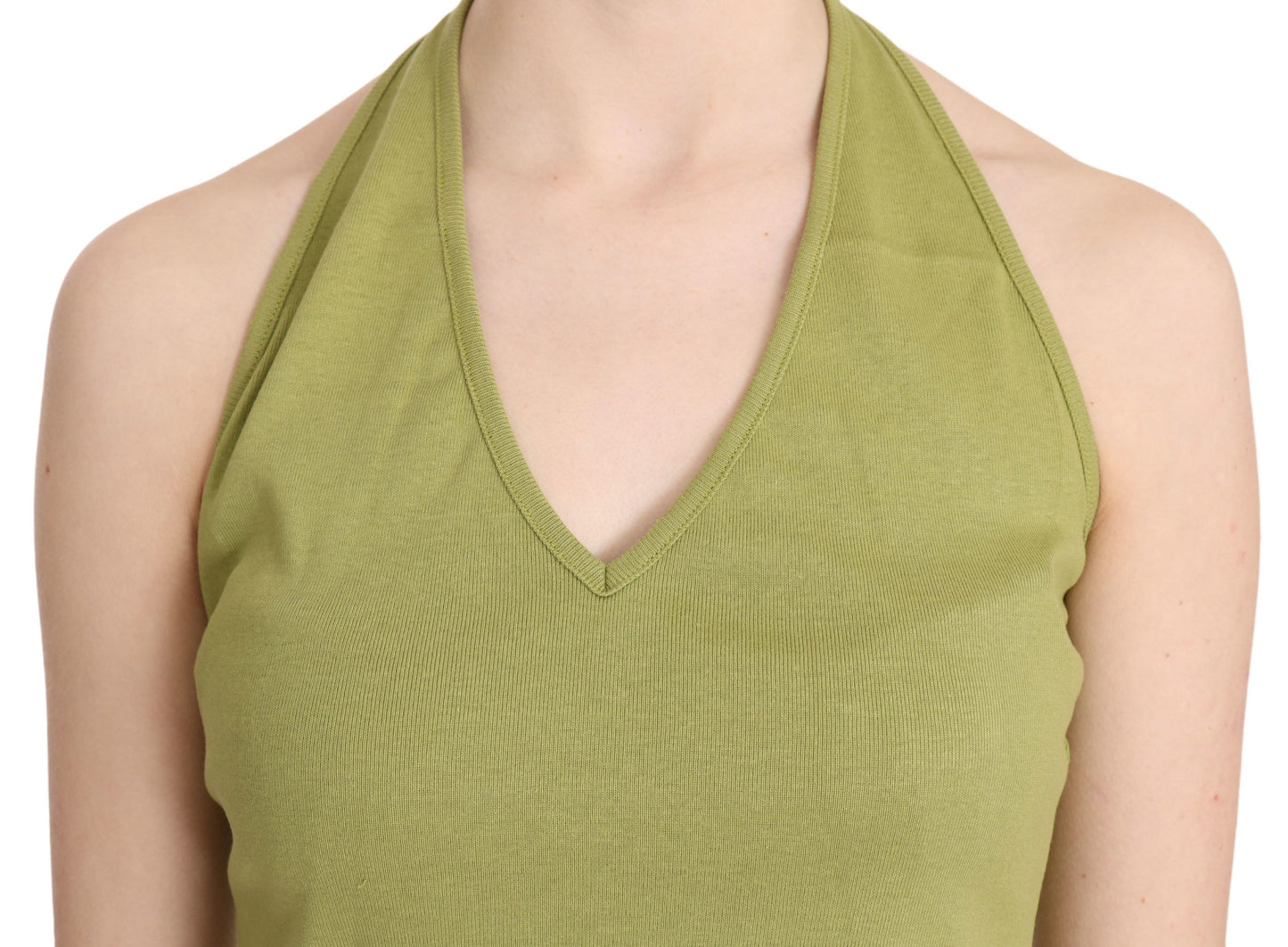 GF Ferre Green Halter Cotton Sleeveless Casual Tank Top Blouse GF Ferre