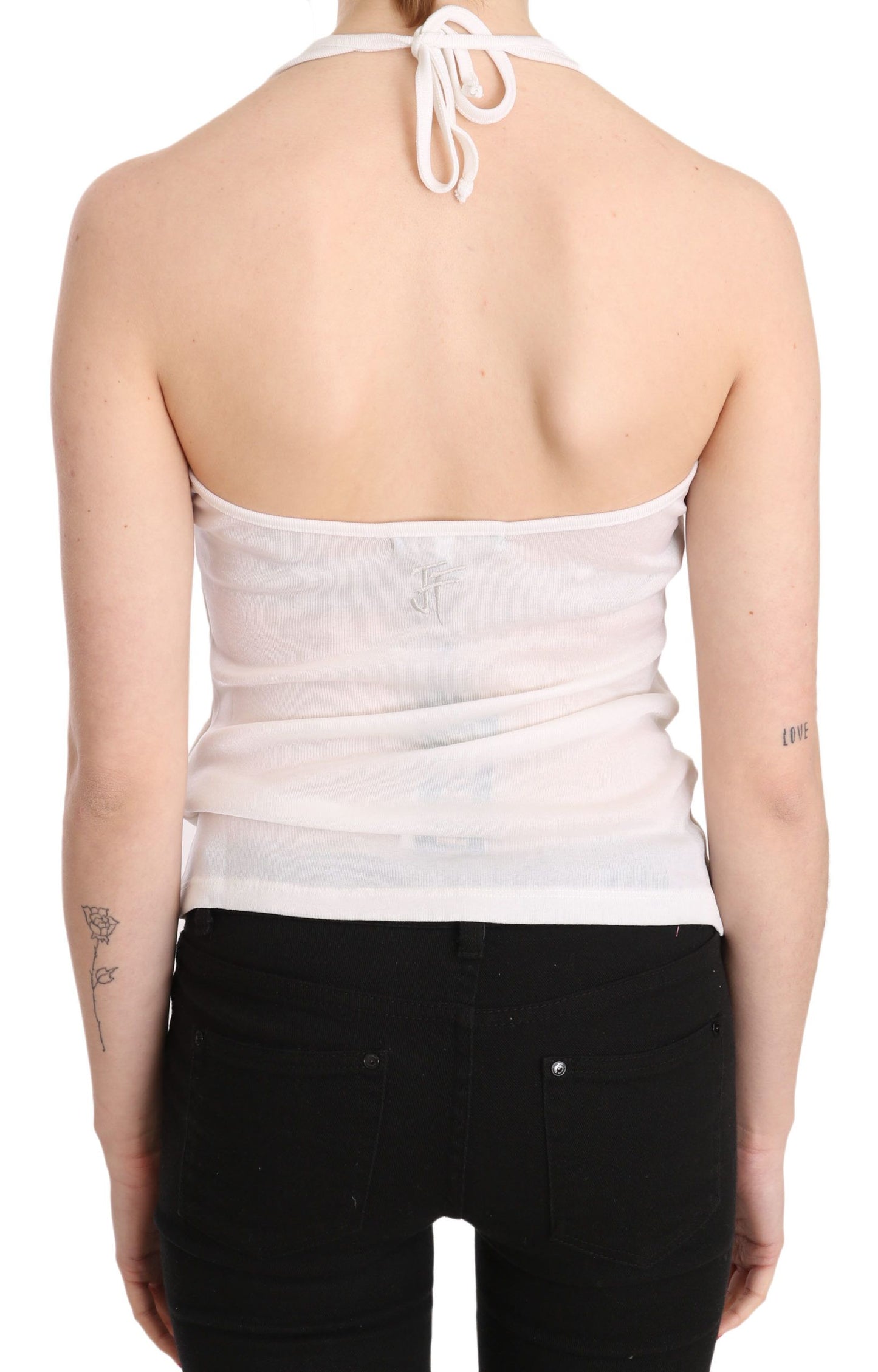 GF Ferre White Halter Cotton Sleeveless Casual Tank Top Blouse GF Ferre