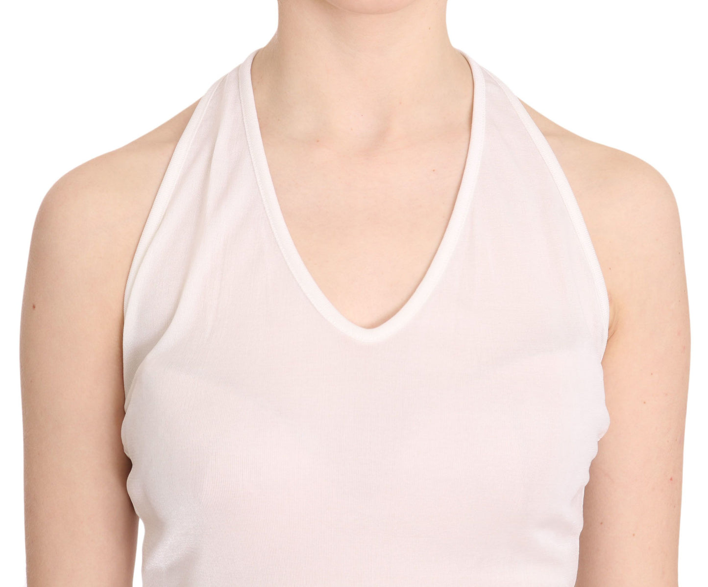 GF Ferre White Halter Cotton Sleeveless Casual Tank Top Blouse GF Ferre
