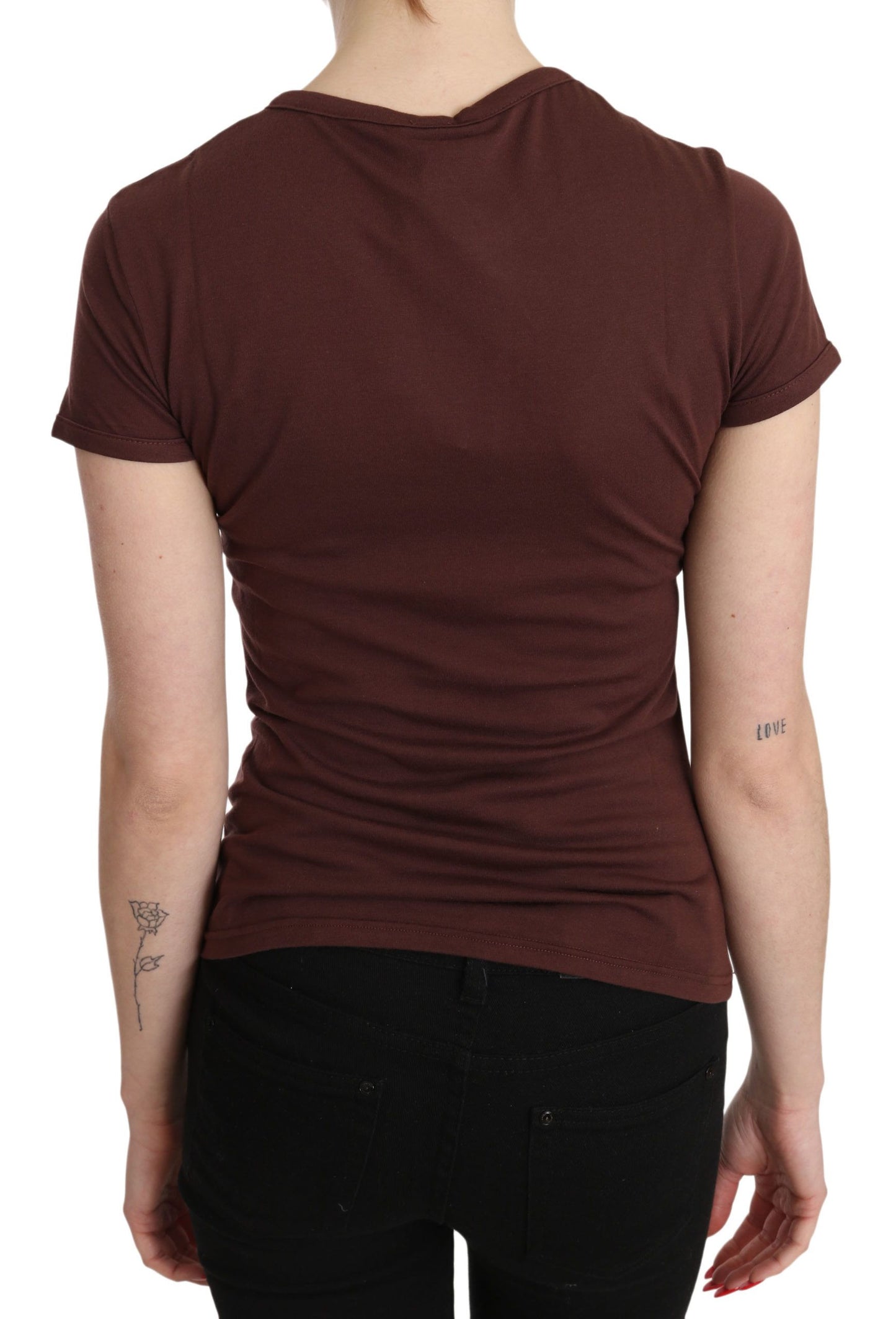 Exte Brown Hearts Printed Round Neck T-shirt Top Exte
