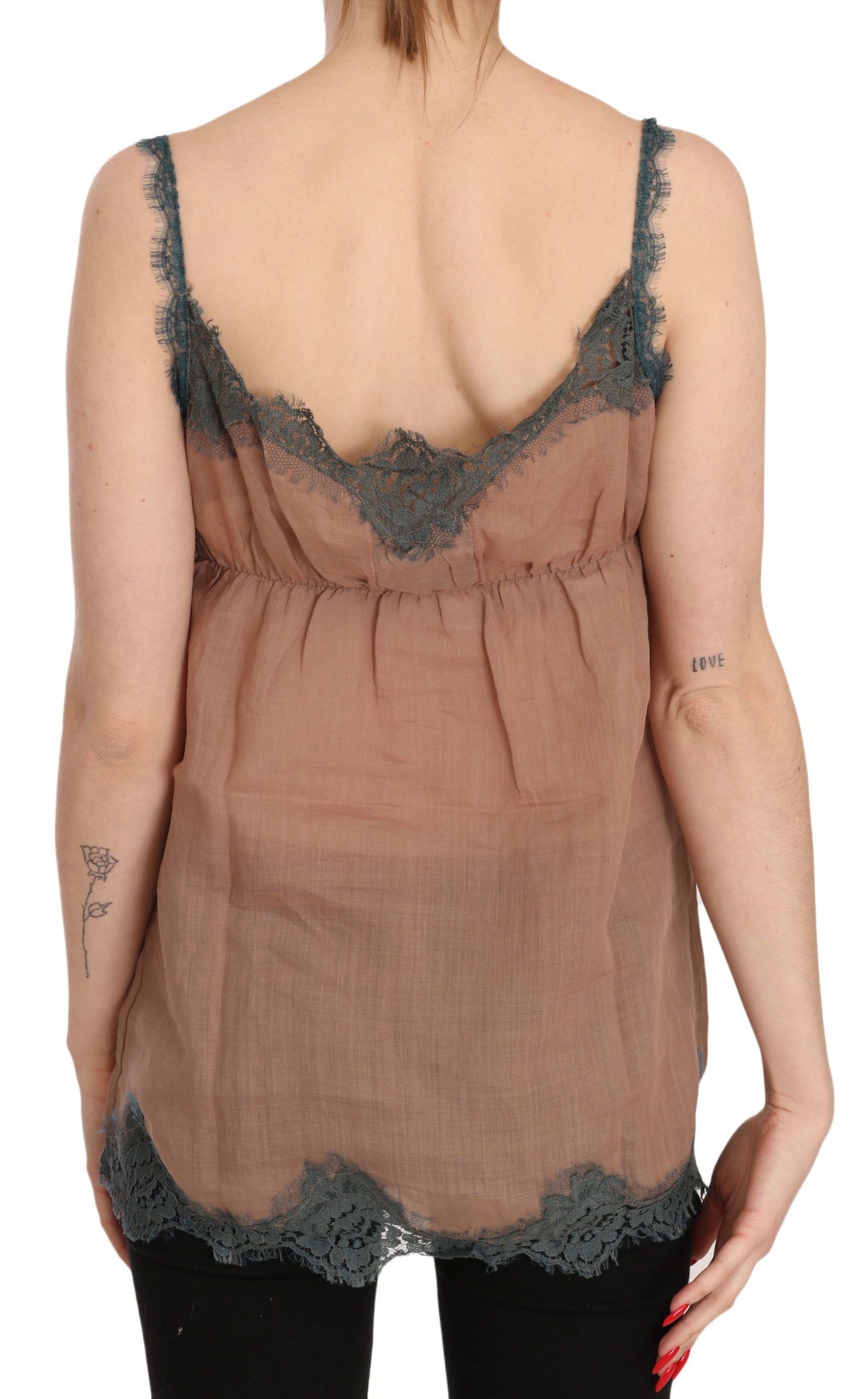PINK MEMORIES Brown Lace Spaghetti Strap Tank Top Blouse PINK MEMORIES