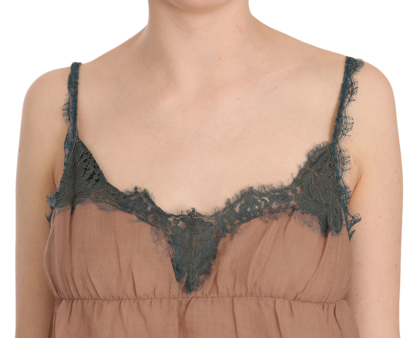 PINK MEMORIES Brown Lace Spaghetti Strap Tank Top Blouse PINK MEMORIES