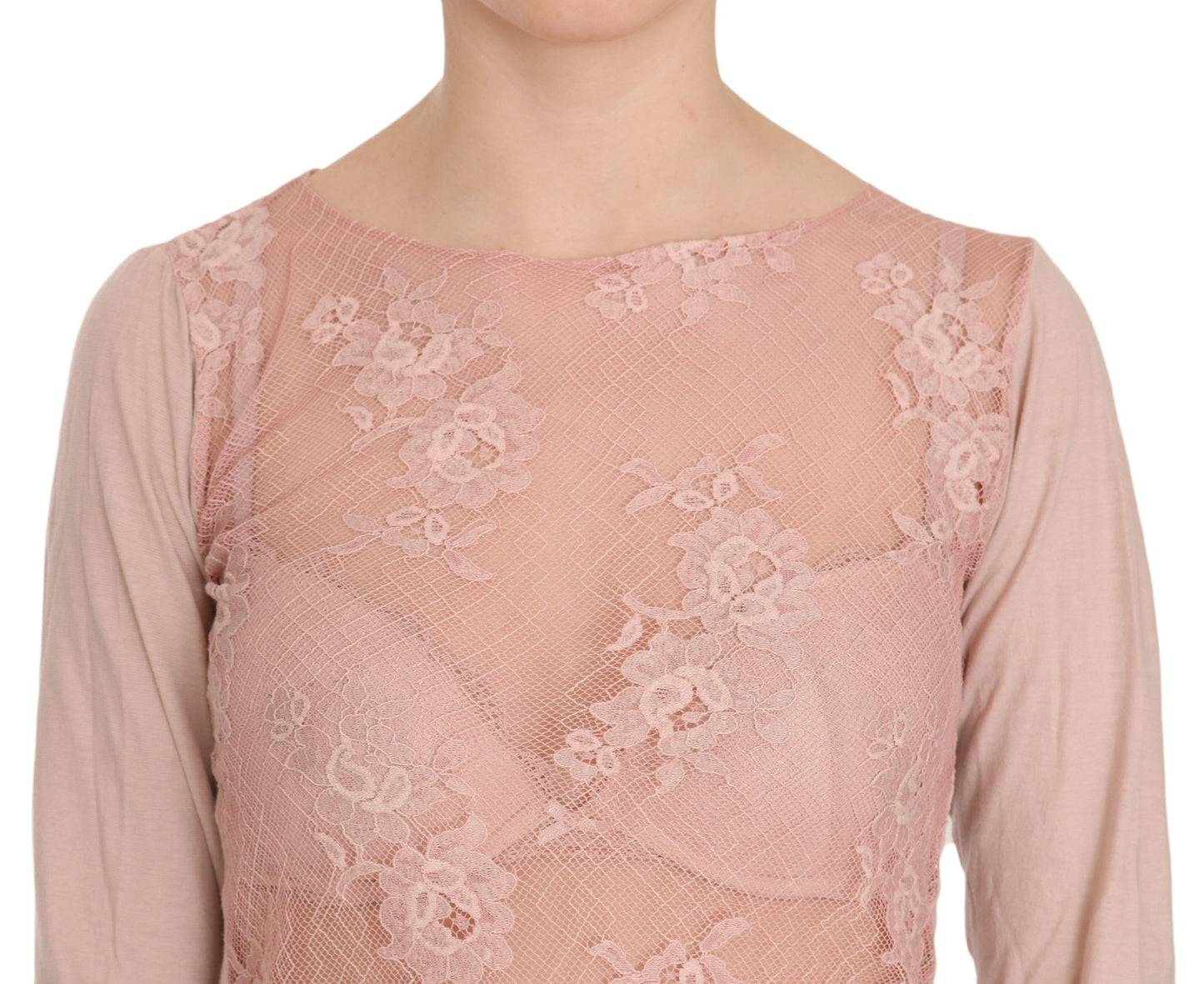 PINK MEMORIES Pink Lace See Through Long Sleeve Top Blouse PINK MEMORIES