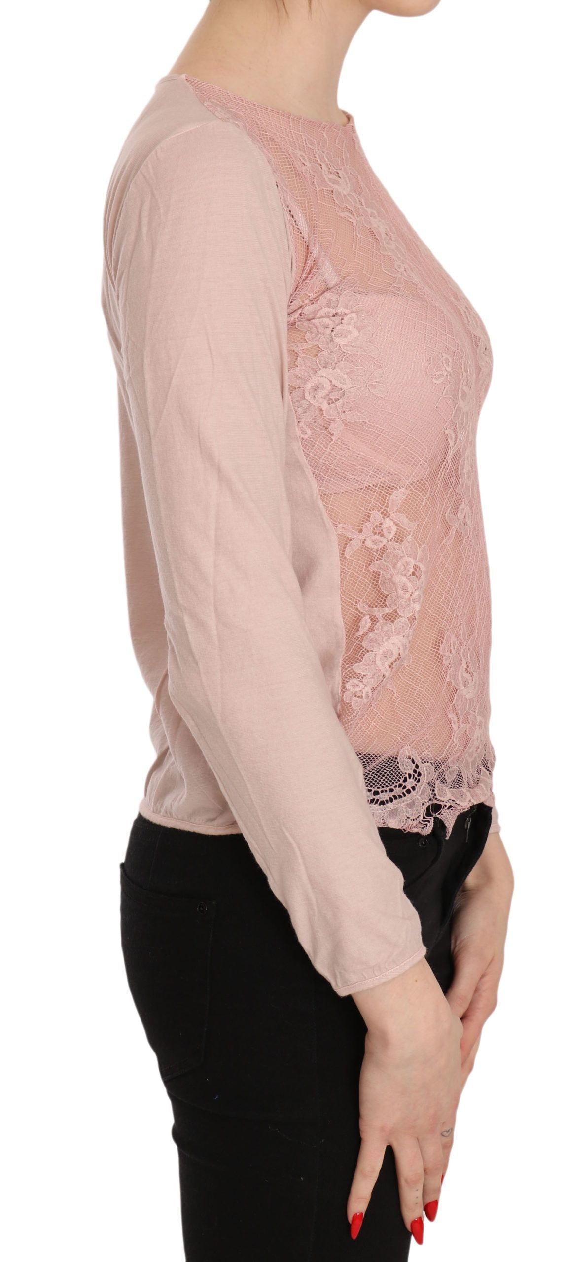 PINK MEMORIES Pink Lace See Through Long Sleeve Top Blouse PINK MEMORIES