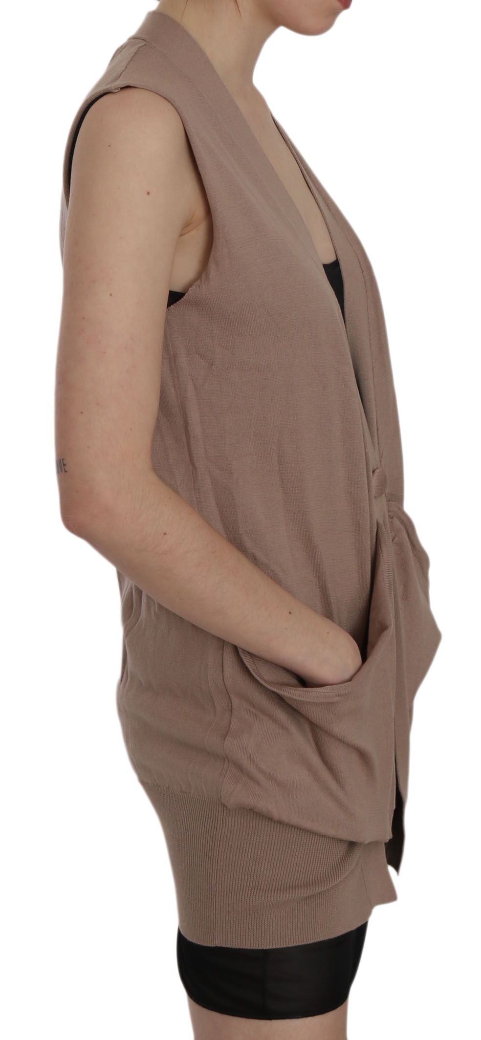PINK MEMORIES Brown 100% Cotton Sleeveless Cardigan Top Vest PINK MEMORIES