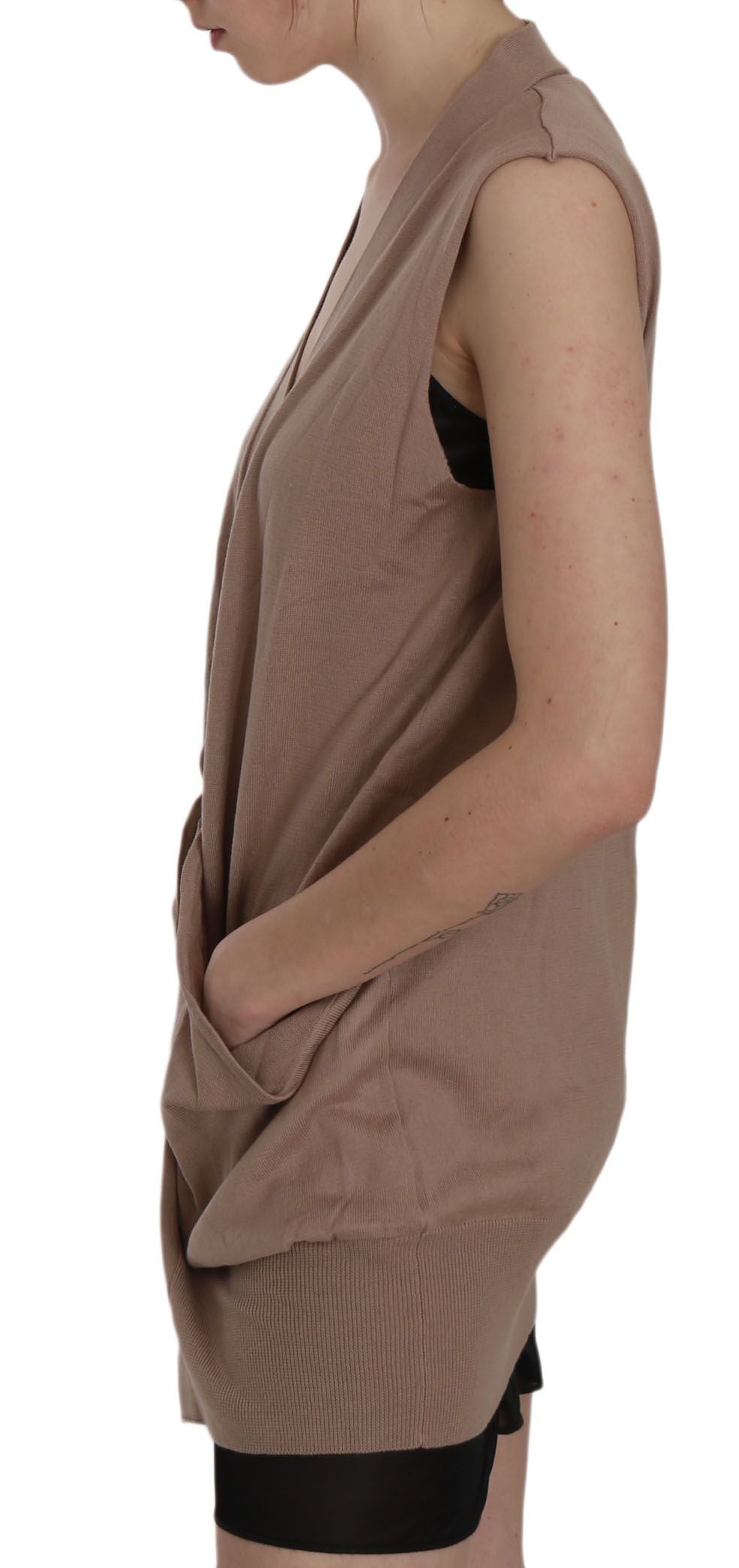 PINK MEMORIES Brown 100% Cotton Sleeveless Cardigan Top Vest PINK MEMORIES