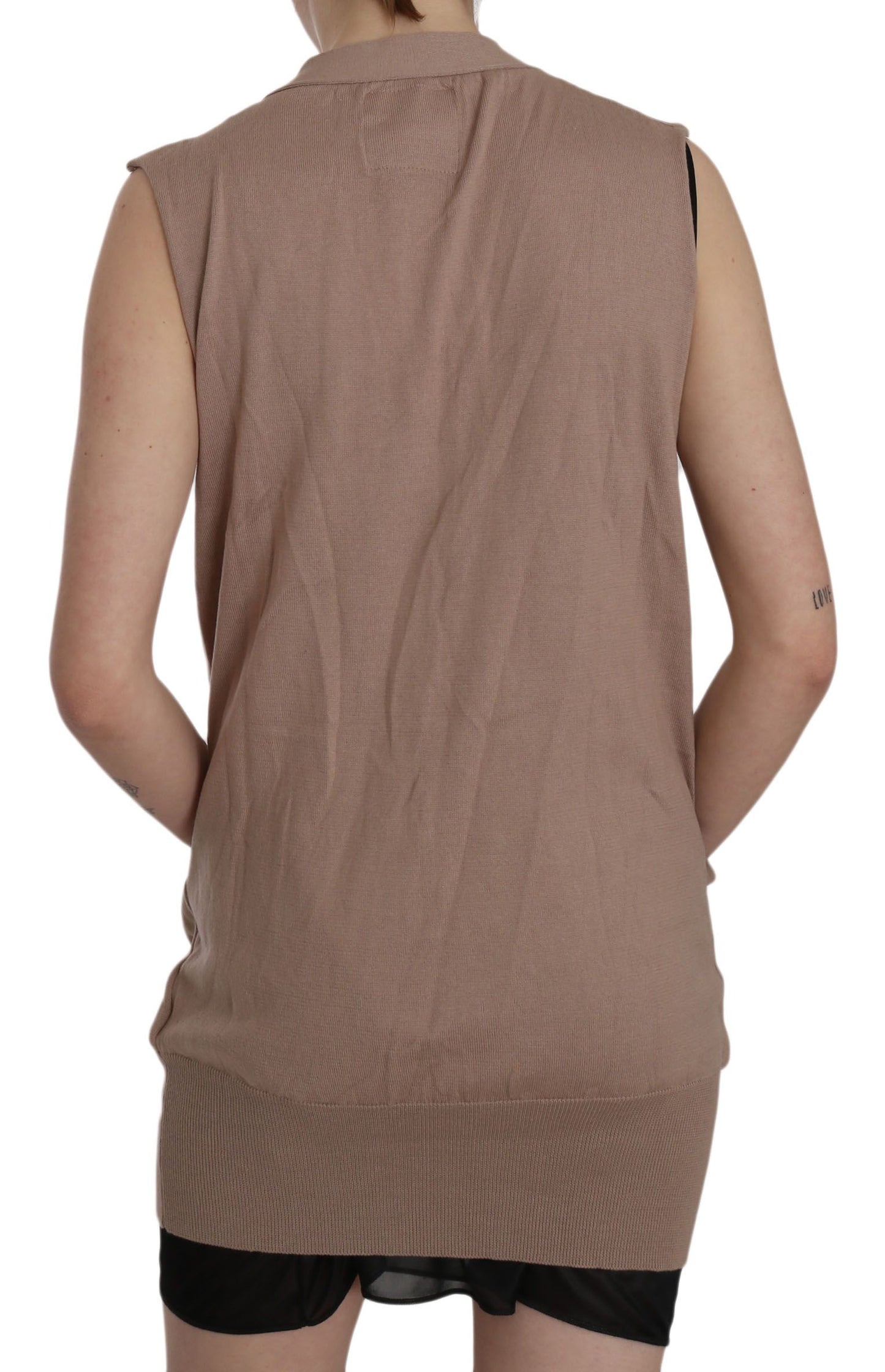 PINK MEMORIES Brown 100% Cotton Sleeveless Cardigan Top Vest PINK MEMORIES