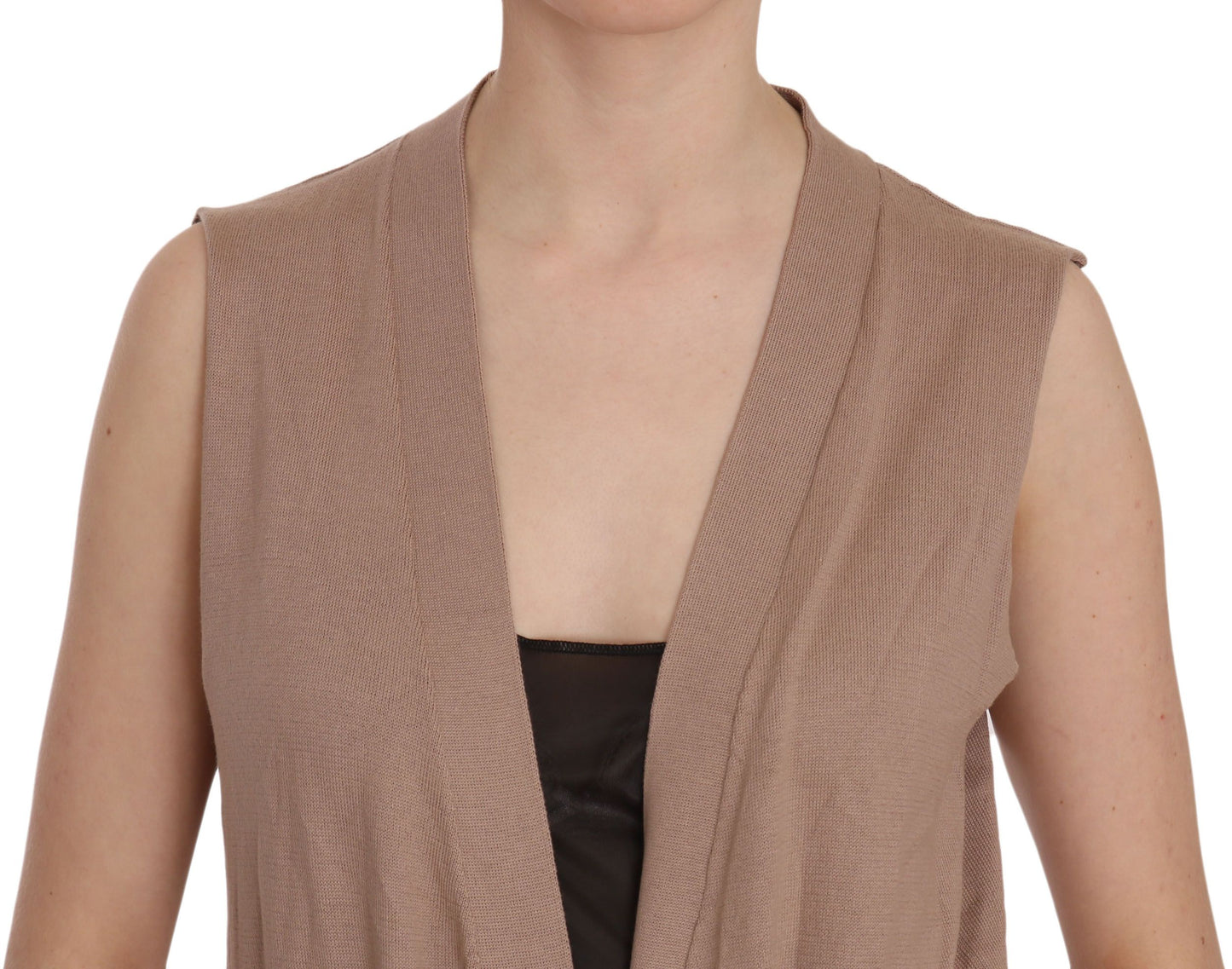 PINK MEMORIES Brown 100% Cotton Sleeveless Cardigan Top Vest PINK MEMORIES