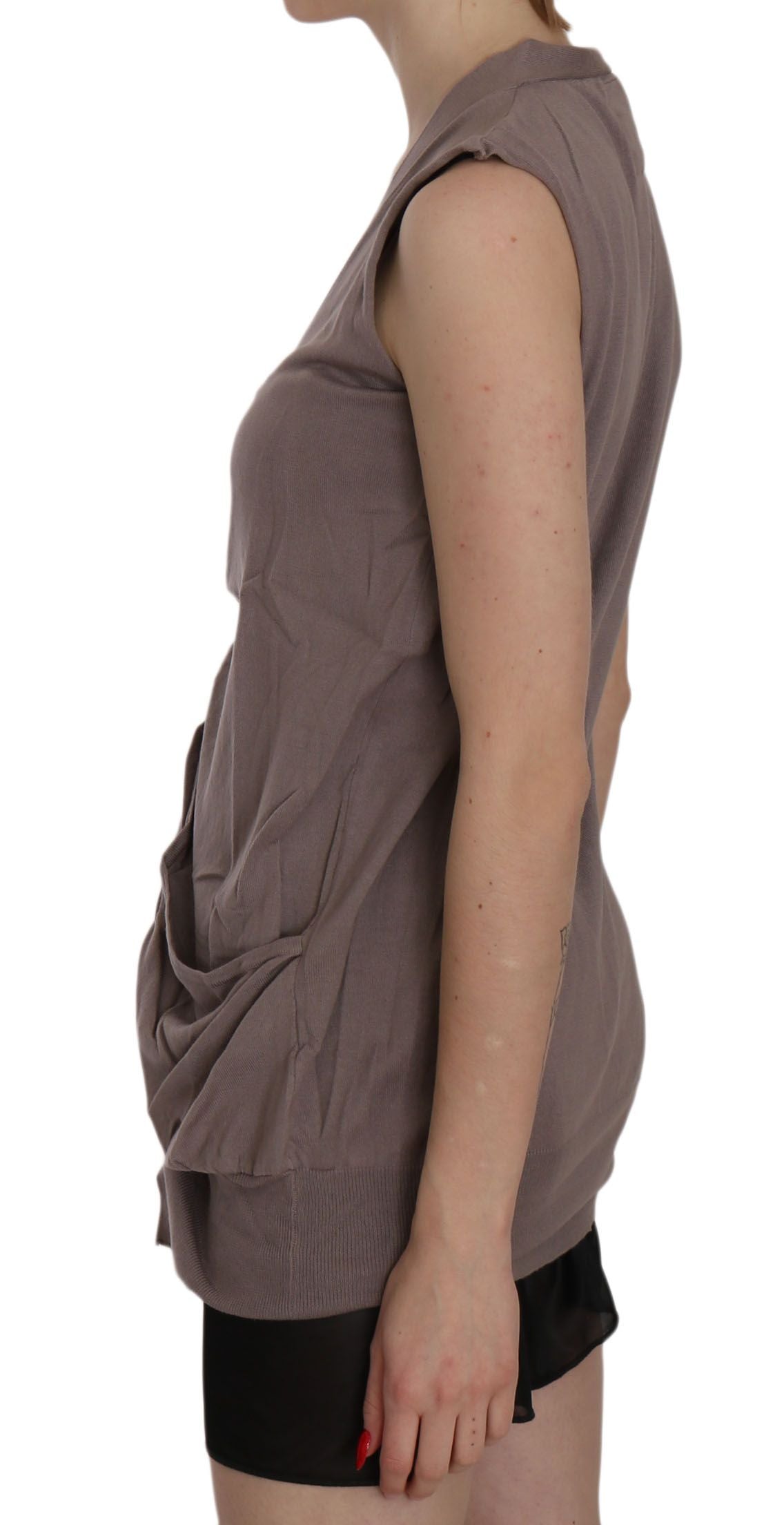 PINK MEMORIES Brown 100% Cotton Sleeveless Cardigan Top Vest PINK MEMORIES