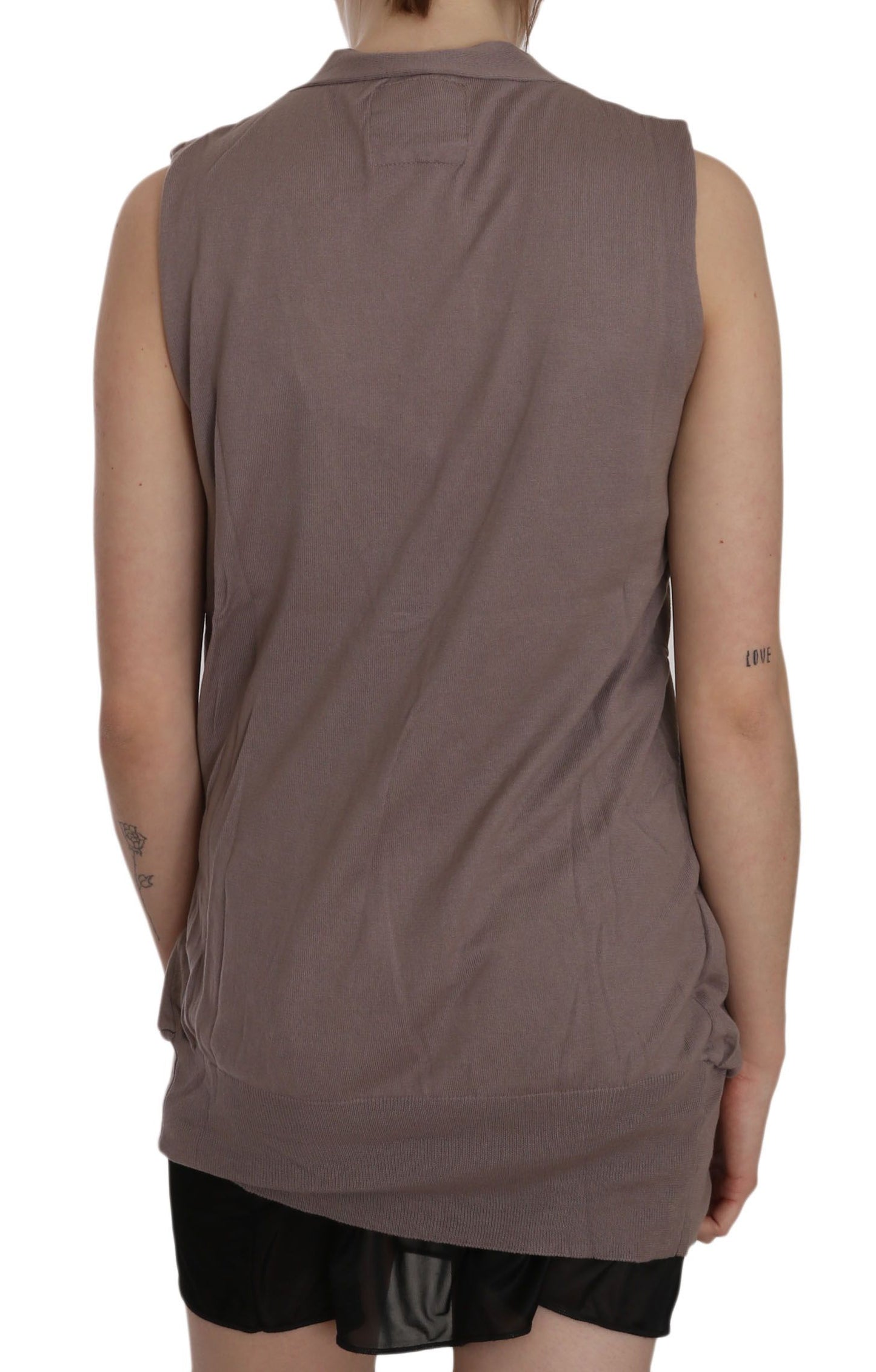 PINK MEMORIES Brown 100% Cotton Sleeveless Cardigan Top Vest PINK MEMORIES