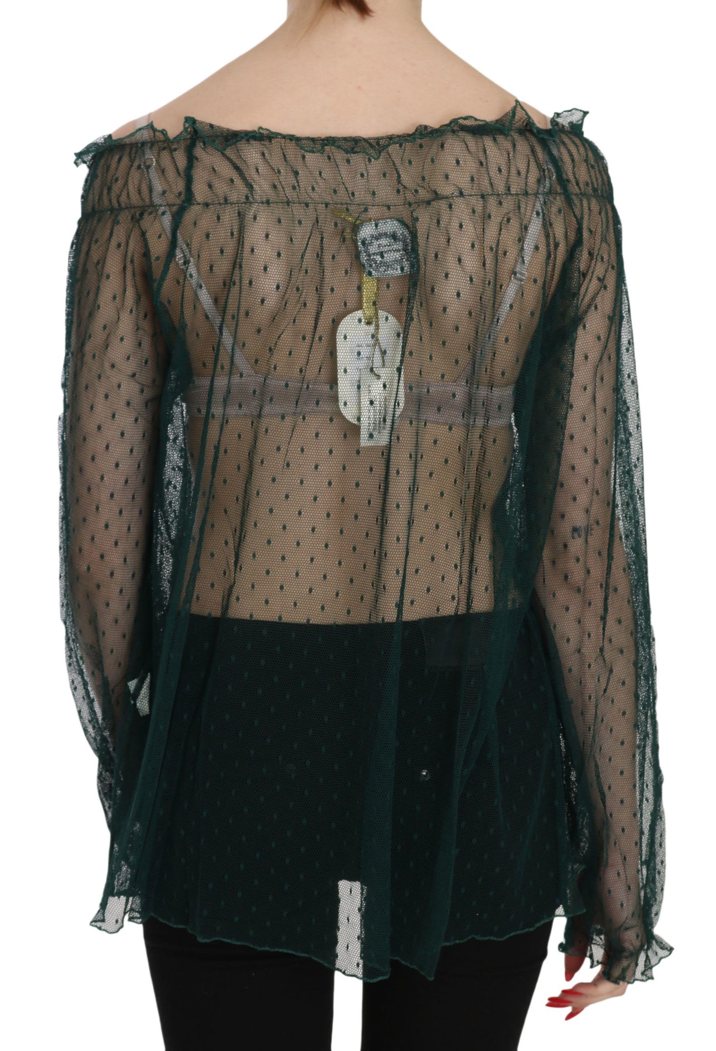 PINK MEMORIES Green Mesh See Through Long Sleeve Top Blouse PINK MEMORIES