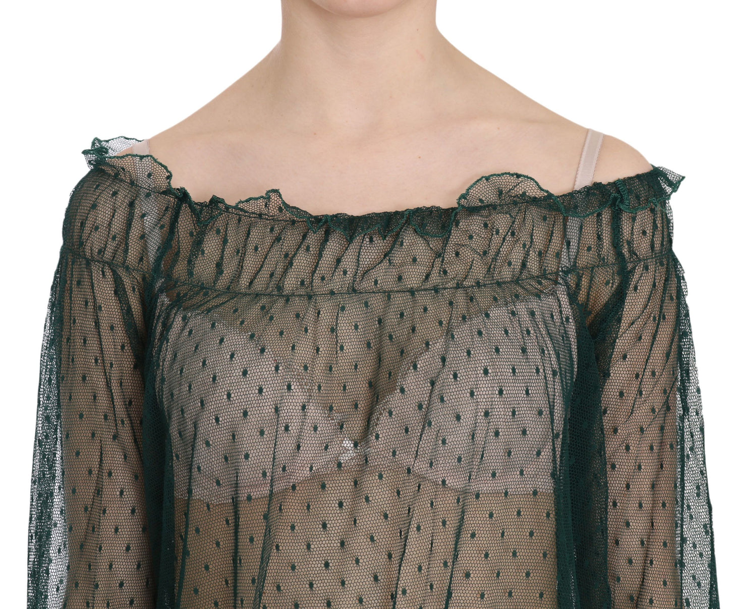 PINK MEMORIES Green Mesh See Through Long Sleeve Top Blouse PINK MEMORIES