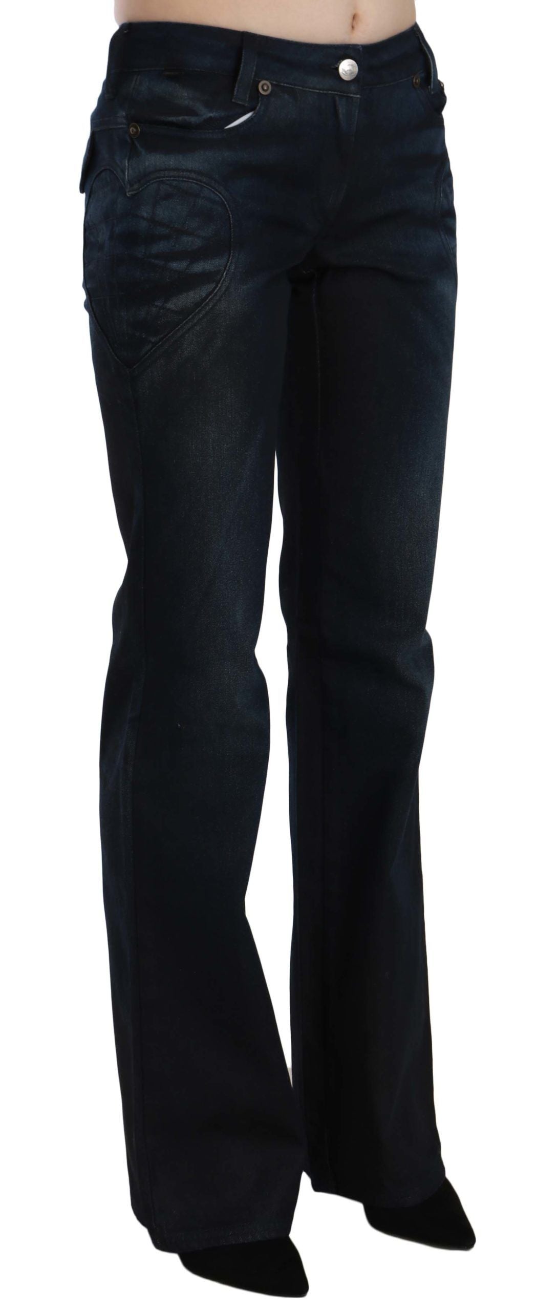 Just Cavalli Blue Washed Mid Waist Straight Denim Pants Just Cavalli