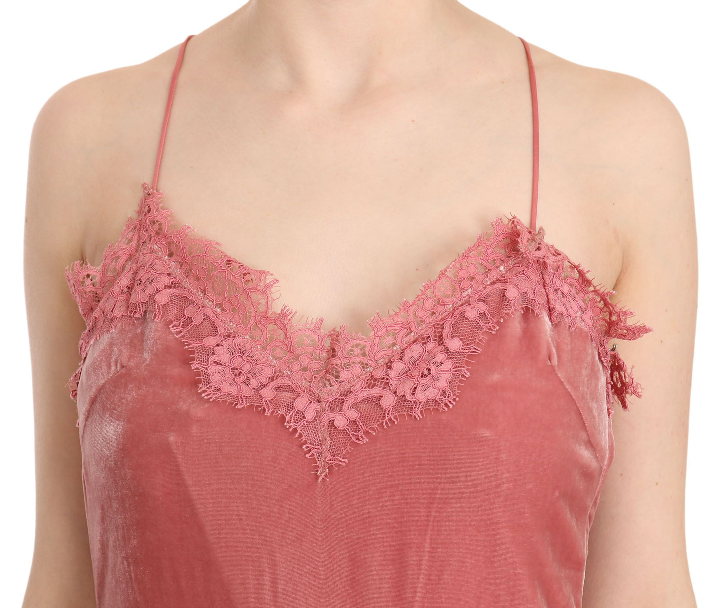 PINKO Pink Lace Spaghetti Strap Side Slit Shift Midi Dress PINKO