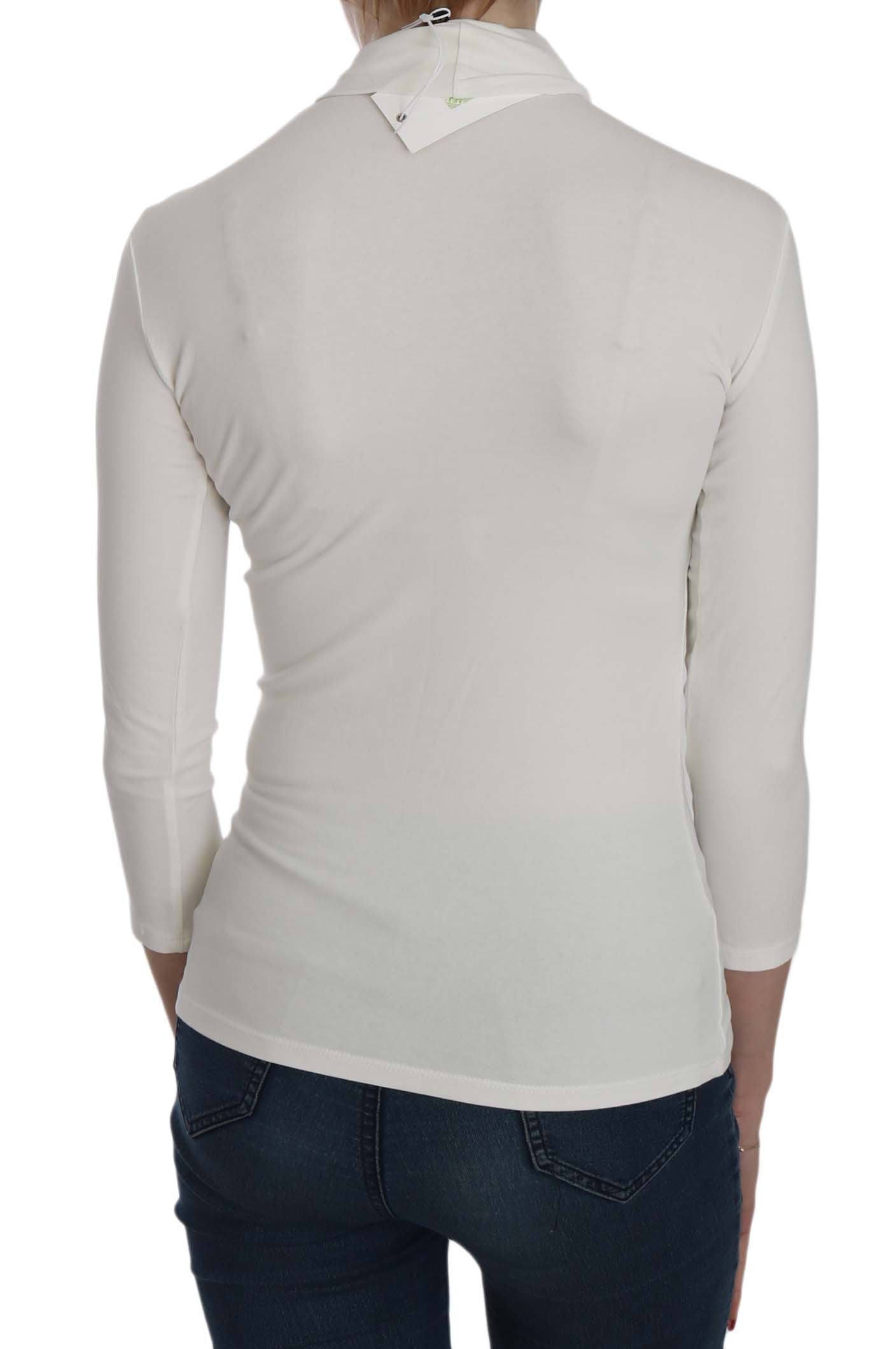 Exte White Printed Turtle Neck 3/4 Sleeve Top Cotton Blouse Exte