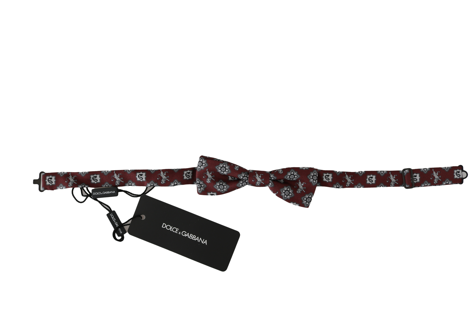 Dolce & Gabbana Men Bordeaux Maroon Lion Silk Adjustable Neck Bow Tie Dolce & Gabbana