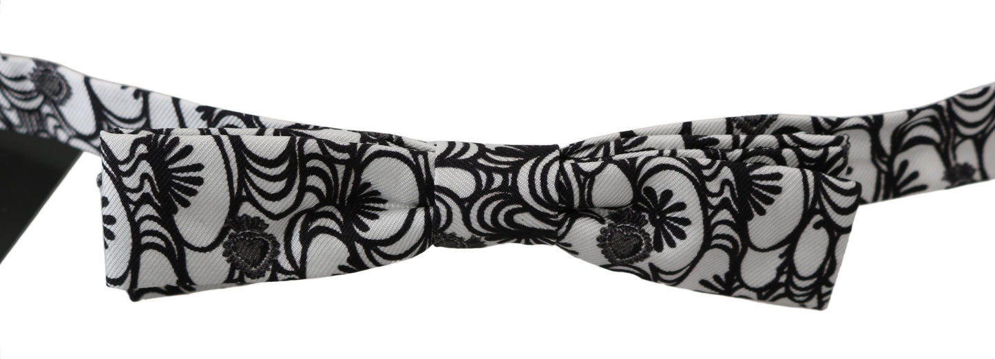 Dolce & Gabbana White Pattern Silk Adjustable Neck Papillon Tie Dolce & Gabbana
