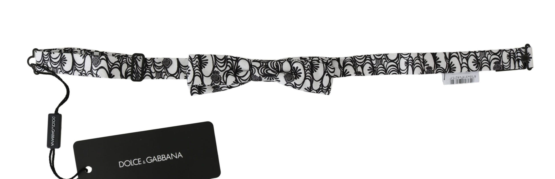 Dolce & Gabbana White Pattern Silk Adjustable Neck Papillon Tie Dolce & Gabbana