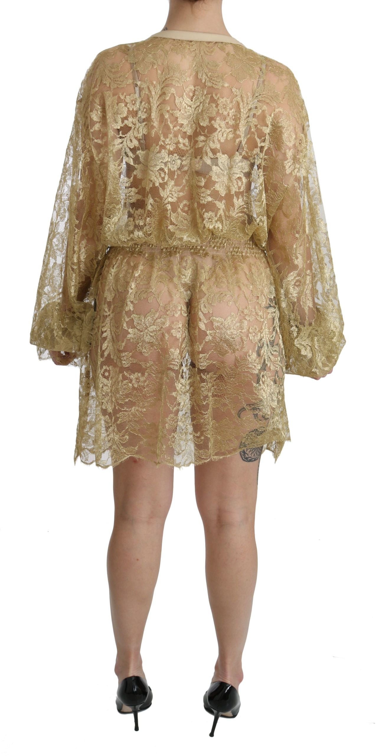 Dolce & Gabbana Gold Lace See Through A-Line Knee Length Dress Dolce & Gabbana
