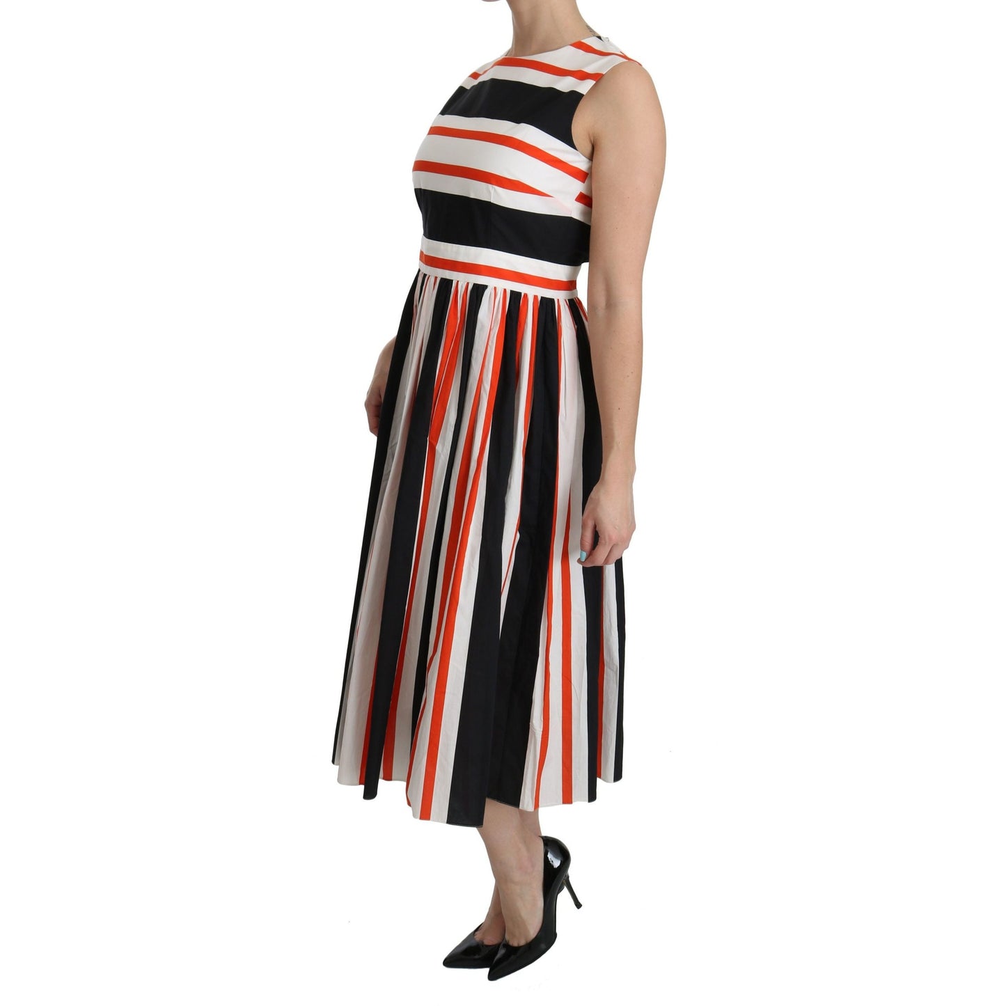 Dolce & Gabbana Multicolor Stripes A-Line Pleated Midi Dress Dolce & Gabbana