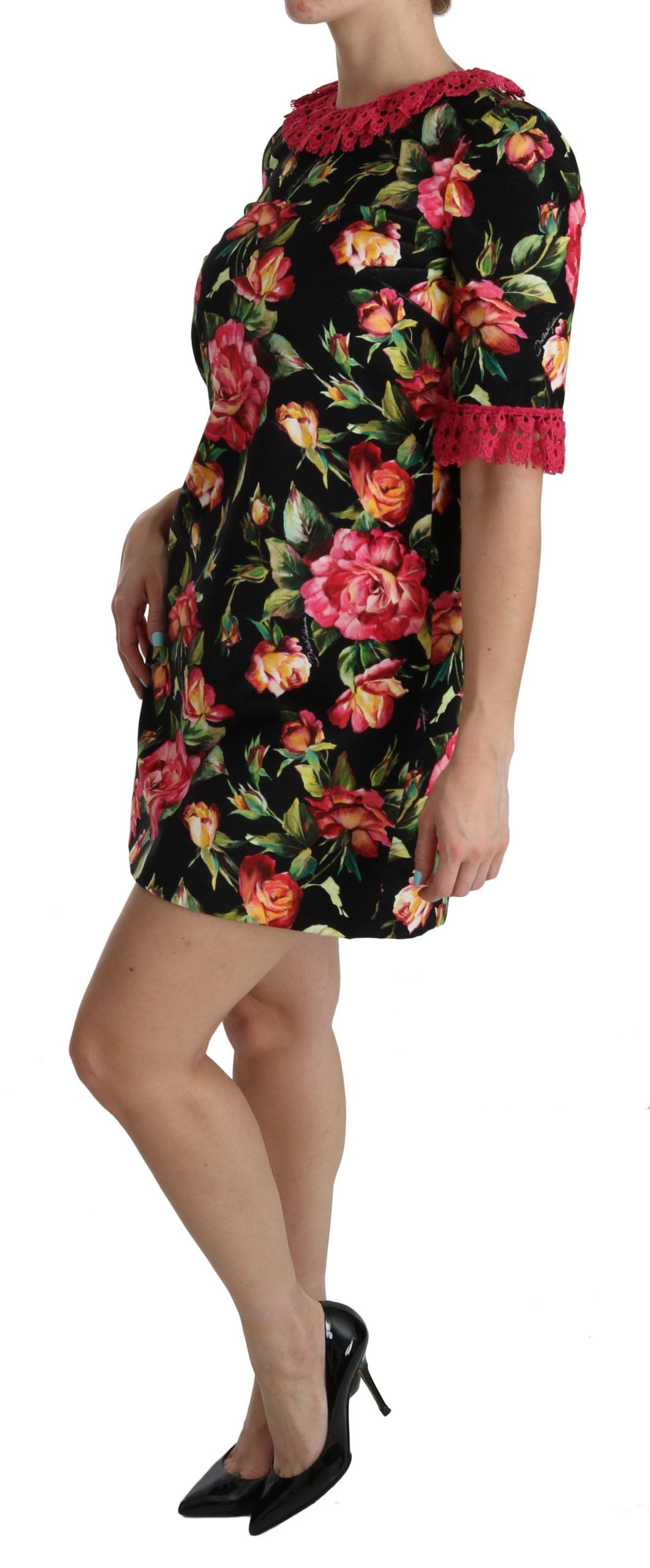 Dolce & Gabbana Floral Pink Lace A-Line Shift Mini Dress Dolce & Gabbana