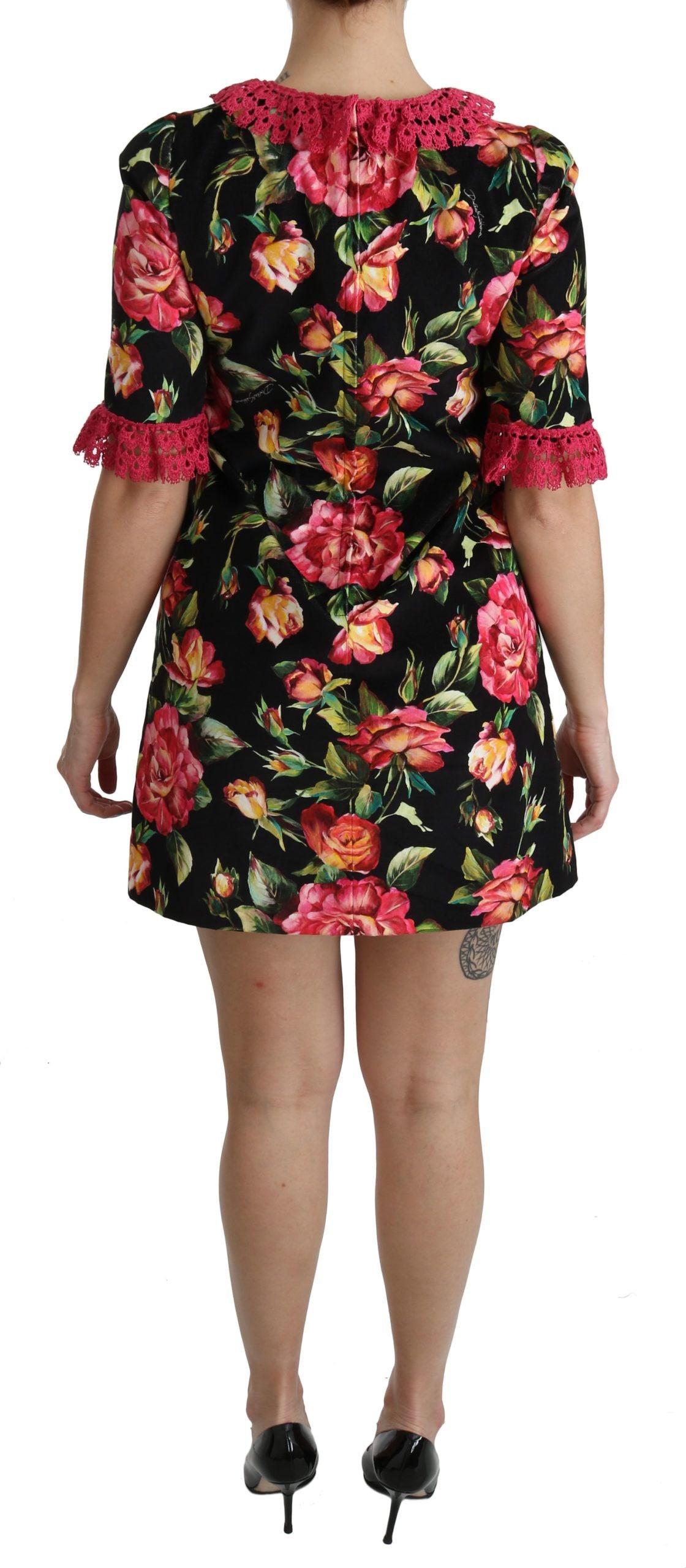 Dolce & Gabbana Floral Pink Lace A-Line Shift Mini Dress Dolce & Gabbana