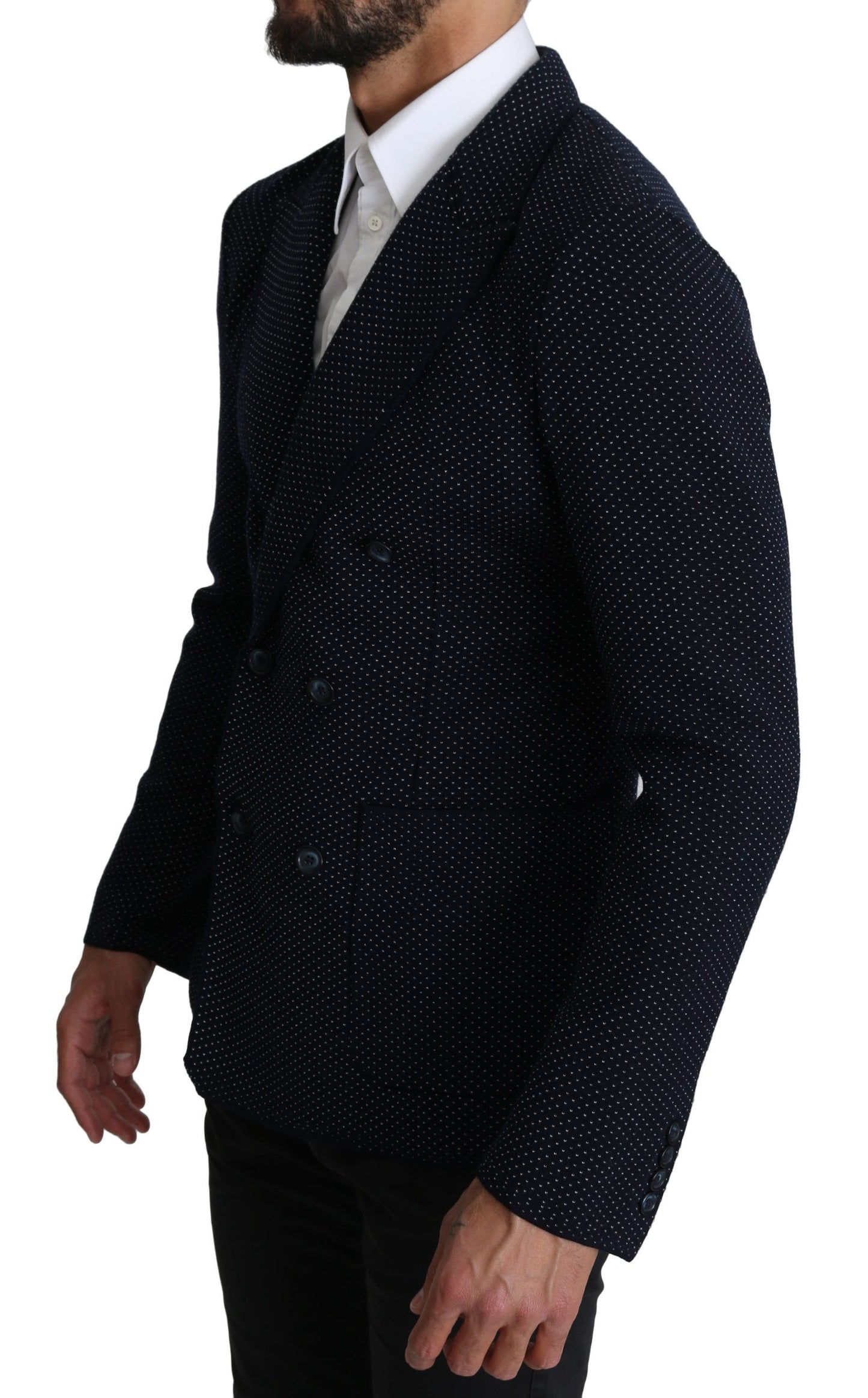 Dolce & Gabbana Dark Blue Dotted Double Breasted Coat Blazer Dolce & Gabbana
