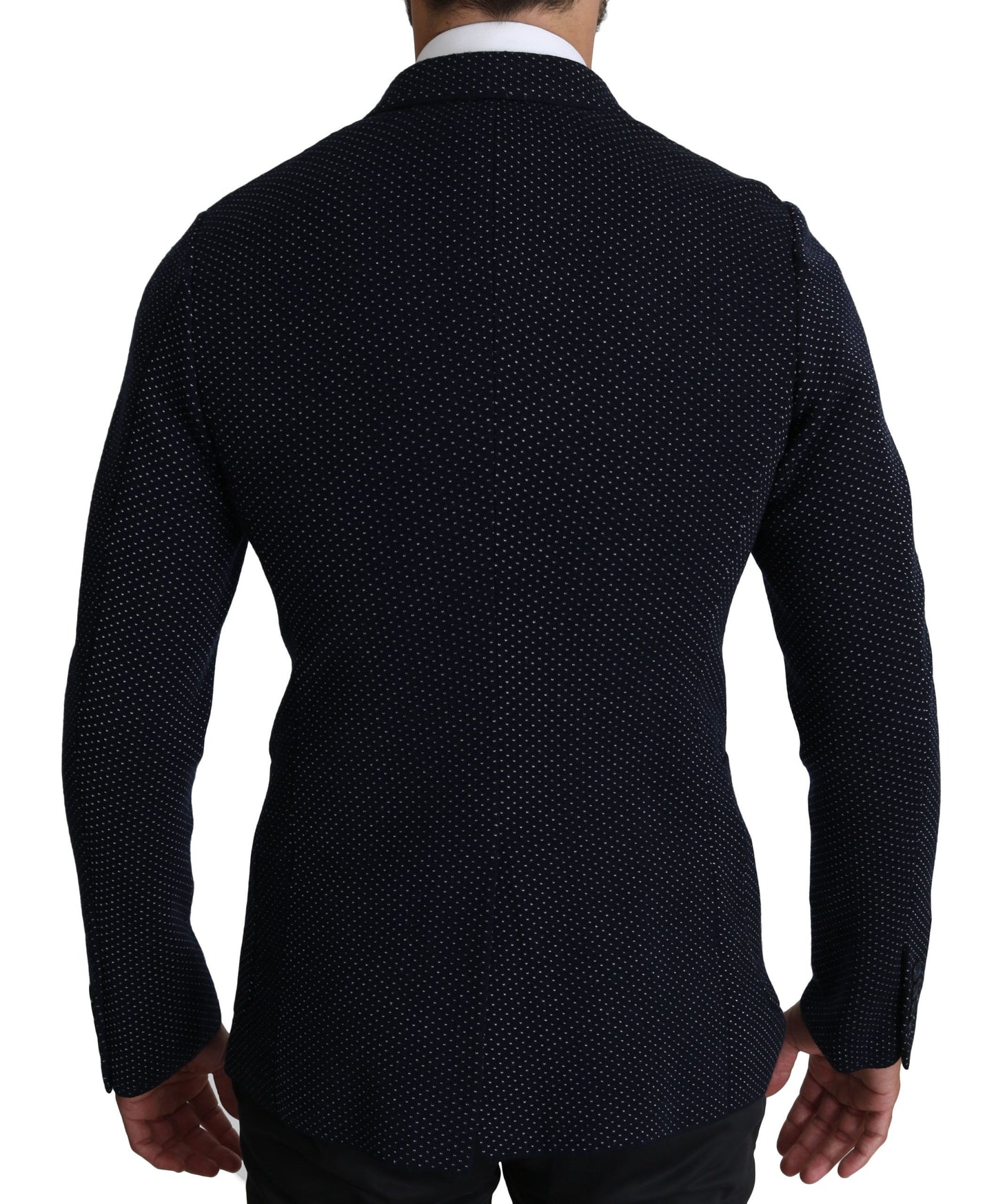 Dolce & Gabbana Dark Blue Dotted Double Breasted Coat Blazer Dolce & Gabbana