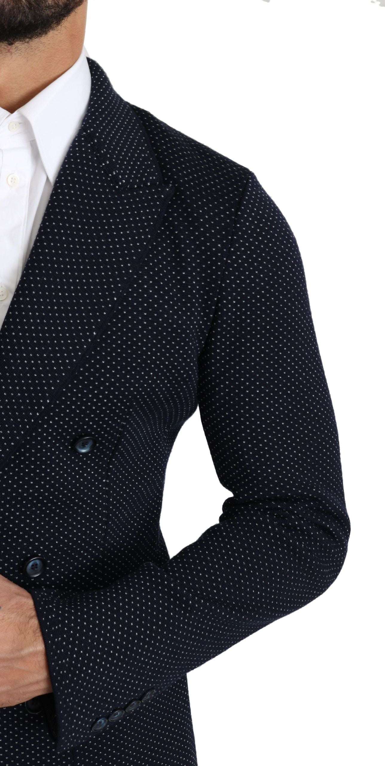 Dolce & Gabbana Dark Blue Dotted Double Breasted Coat Blazer Dolce & Gabbana