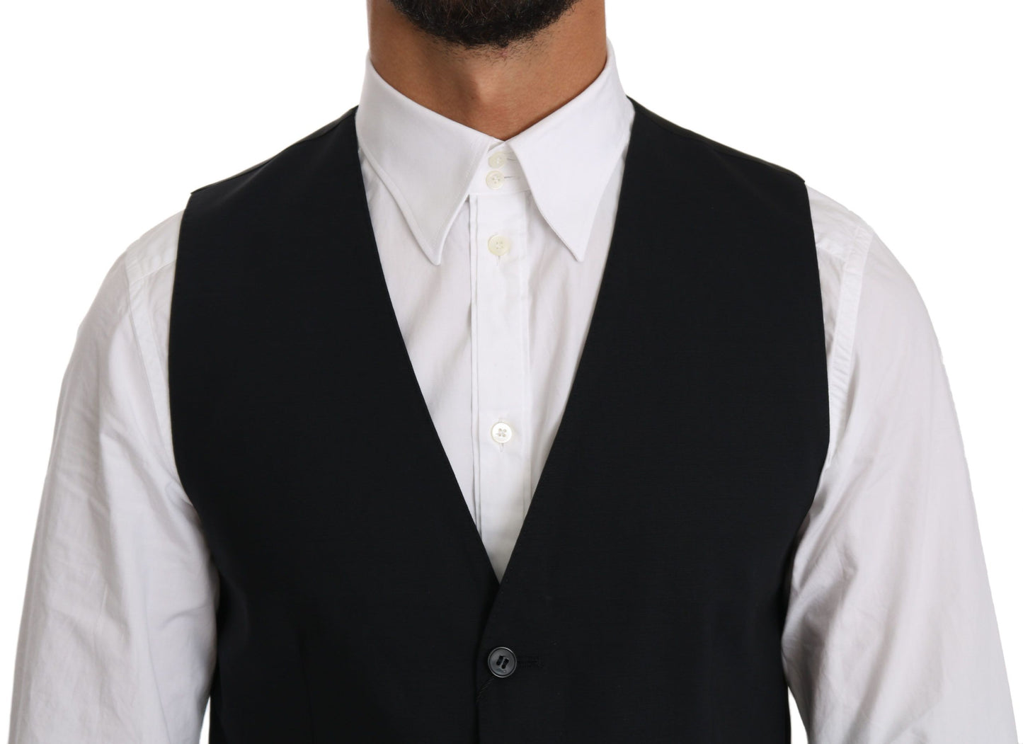 Dolce & Gabbana Blue Wool Waistcoat Formal Gilet Vest Dolce & Gabbana