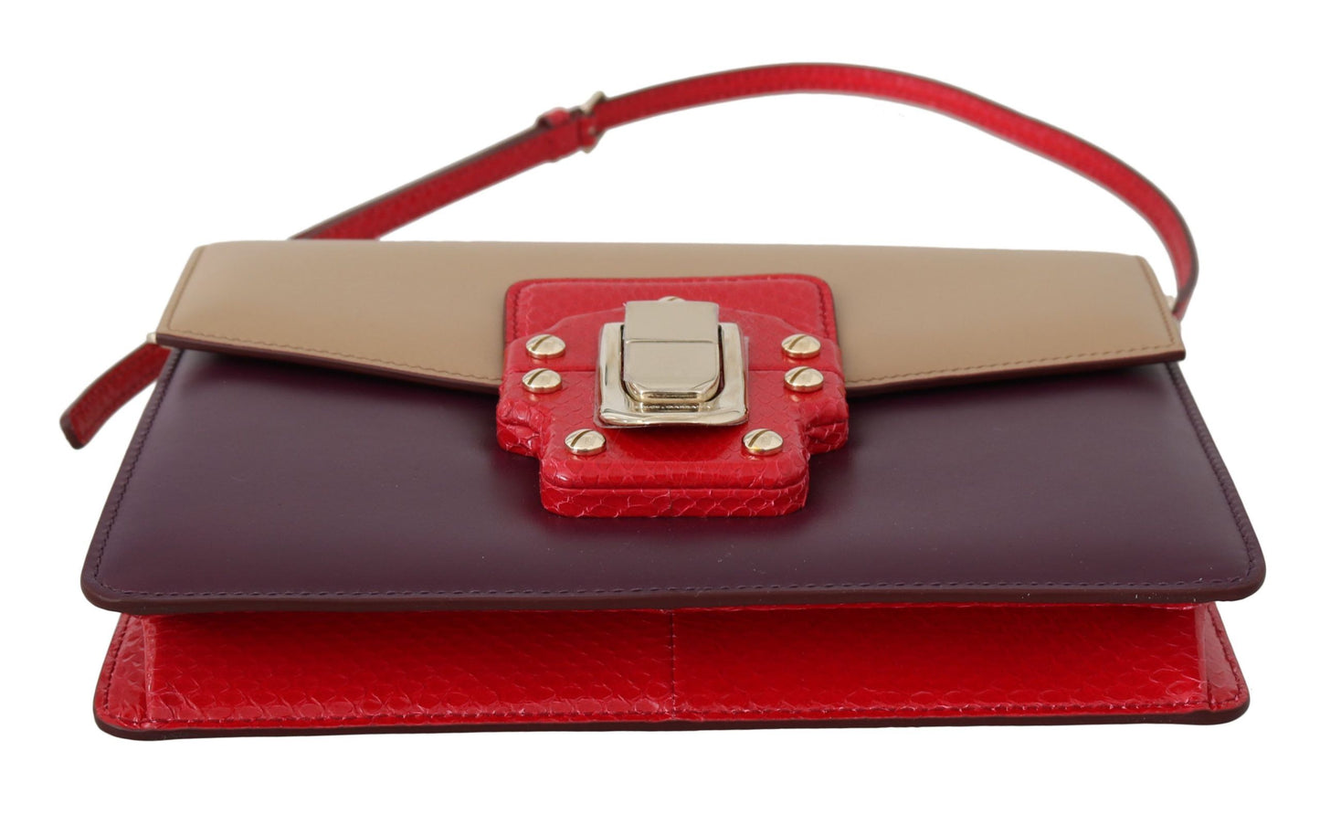 Dolce & Gabbana Purple Beige Red Leather Crossbody Purse Bag Dolce & Gabbana