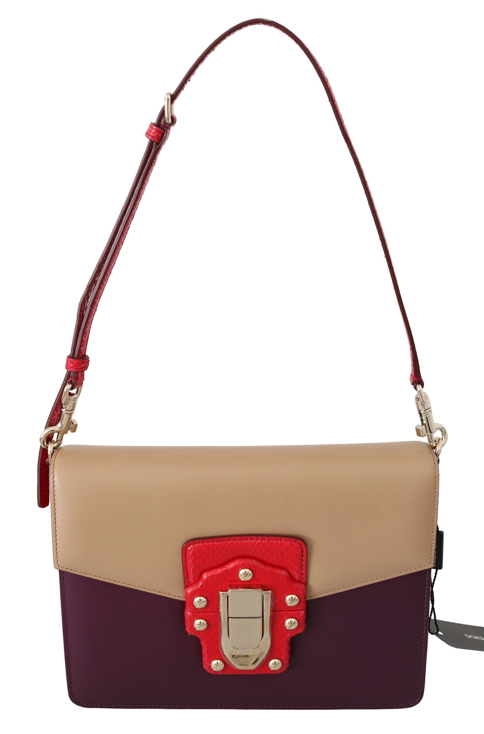 Dolce & Gabbana Purple Beige Red Leather Crossbody Purse Bag Dolce & Gabbana