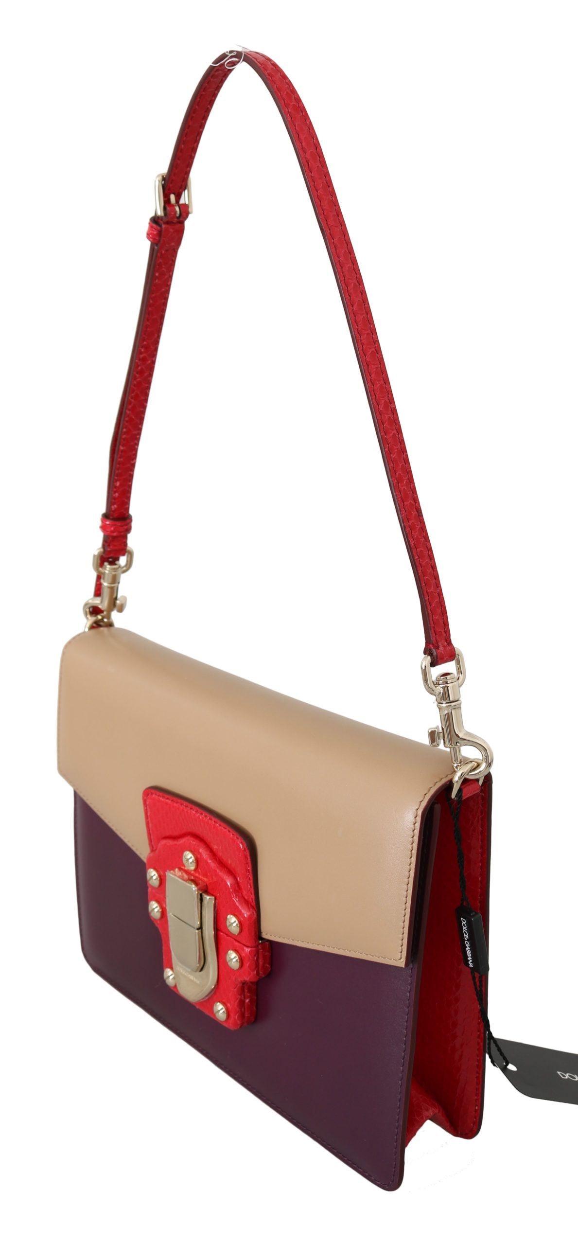 Dolce & Gabbana Purple Beige Red Leather Crossbody Purse Bag Dolce & Gabbana