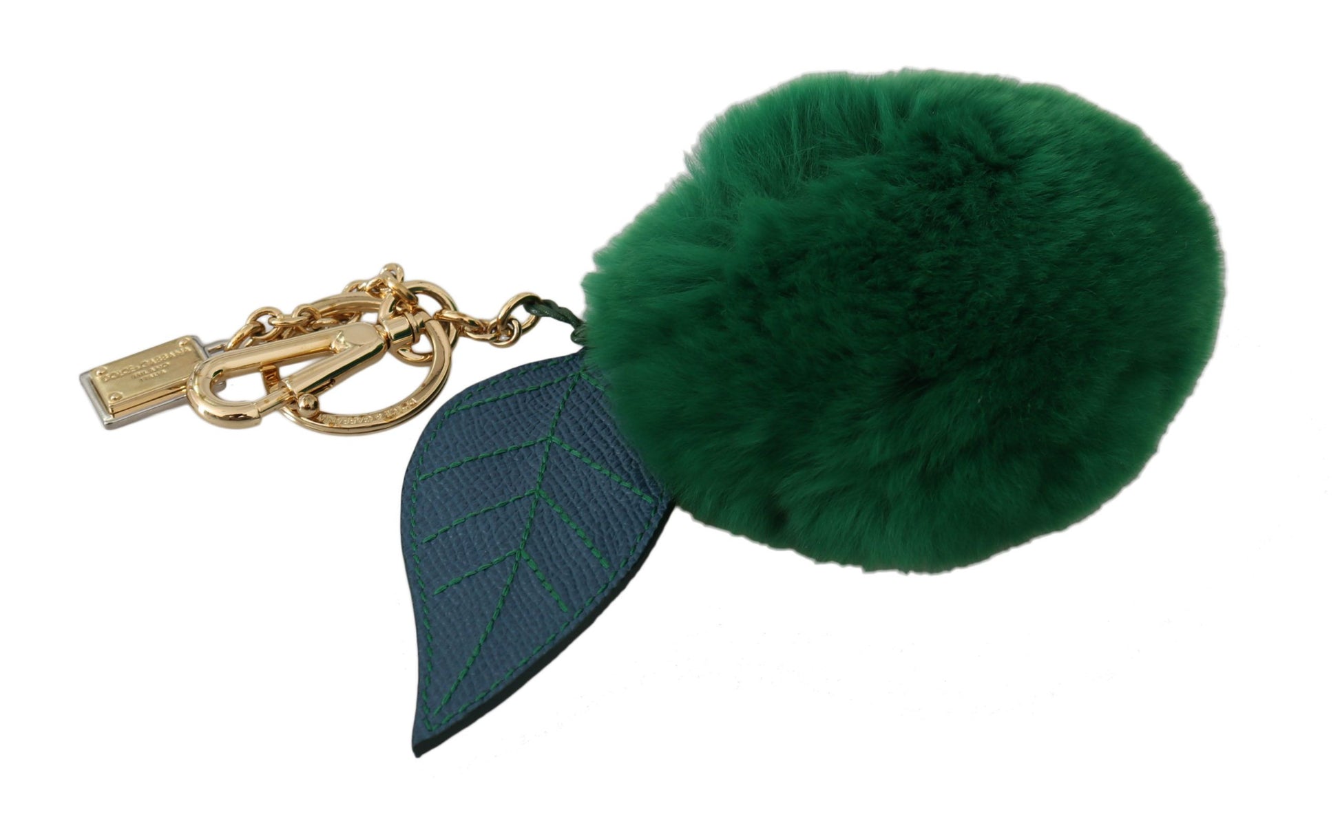 Dolce & Gabbana Green Leather Fur Gold Clasp Keyring Women Keychain Dolce & Gabbana