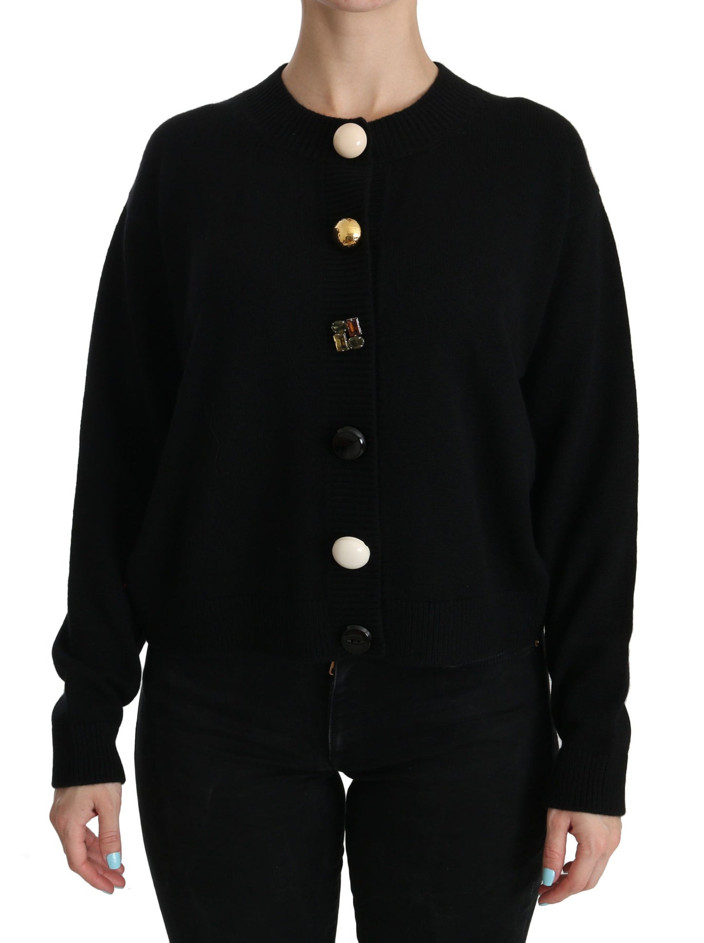 Dolce & Gabbana Black Button Embellished Cardigan Sweater Dolce & Gabbana