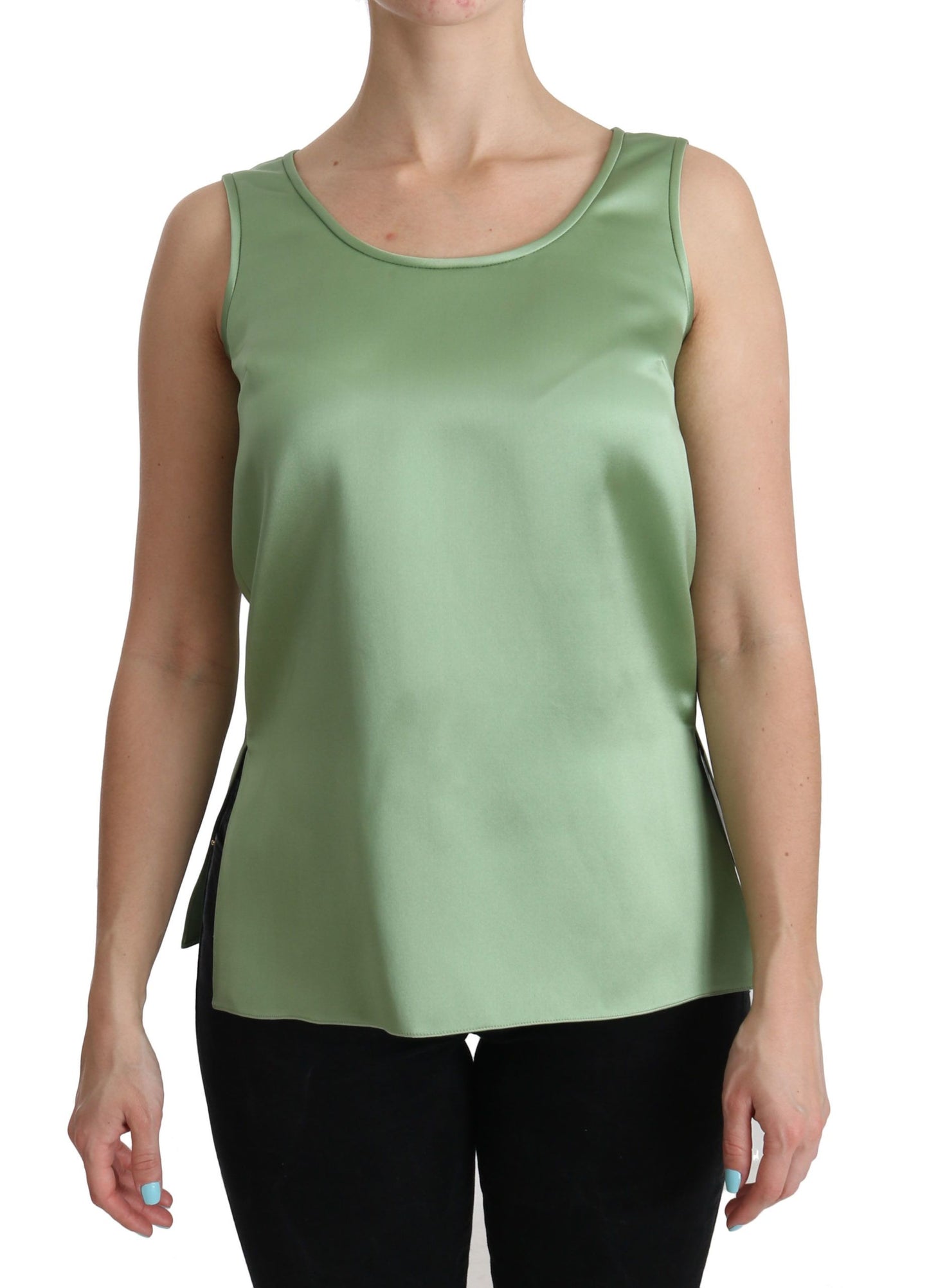 Dolce & Gabbana Green Sleeveless 100% Silk Top Tank Blouse Dolce & Gabbana