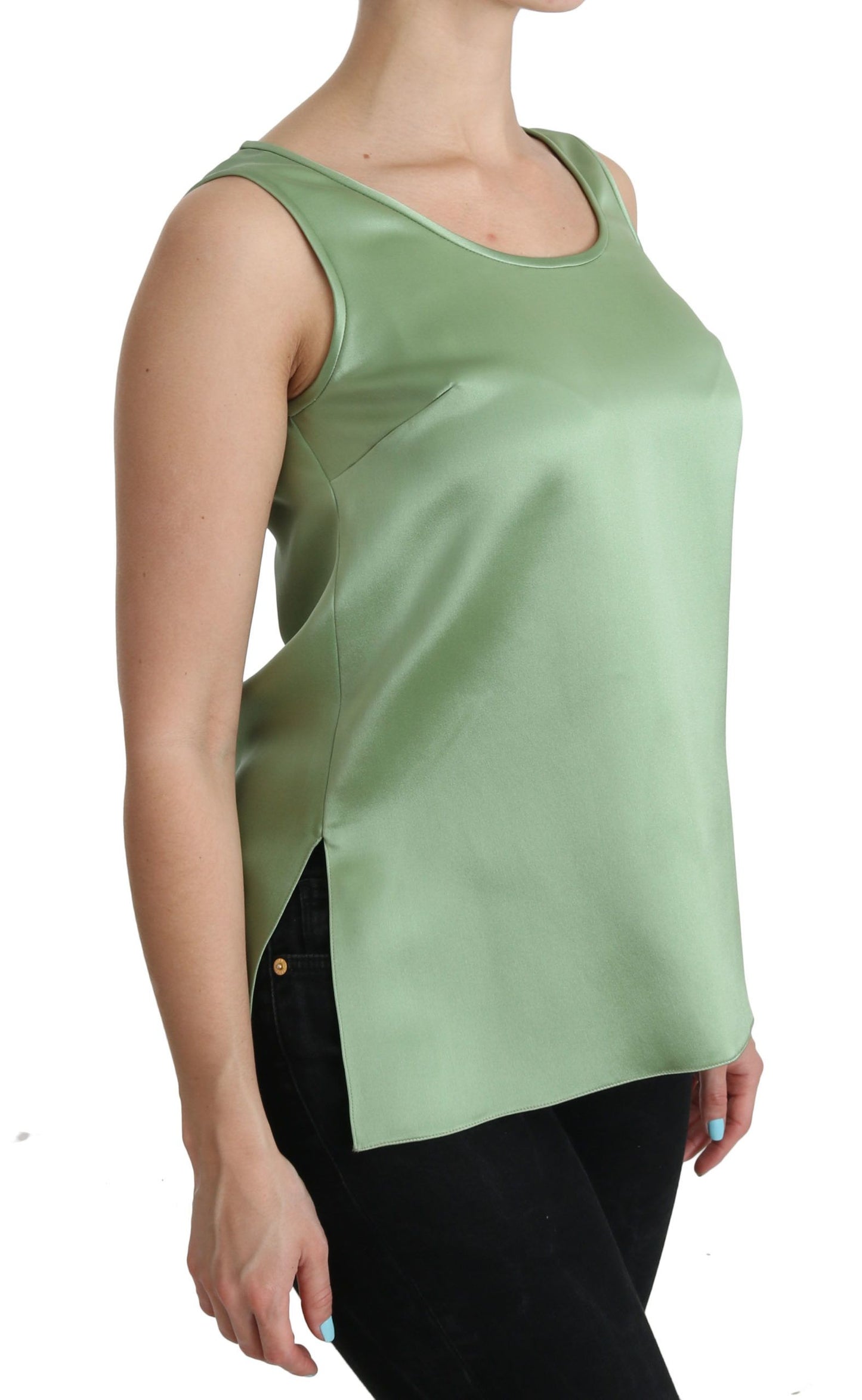 Dolce & Gabbana Green Sleeveless 100% Silk Top Tank Blouse Dolce & Gabbana