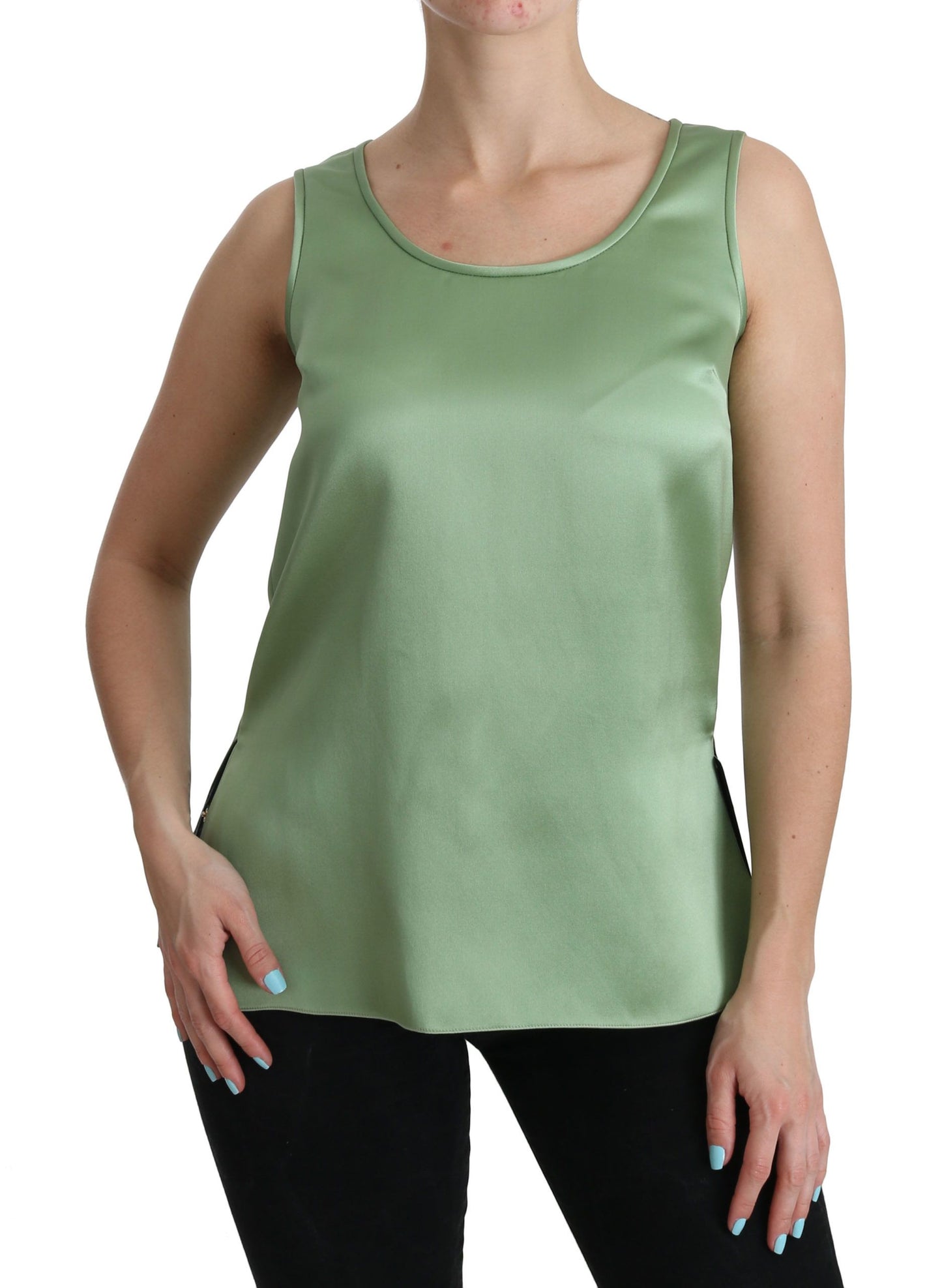 Dolce & Gabbana Green Sleeveless 100% Silk Top Tank Blouse Dolce & Gabbana