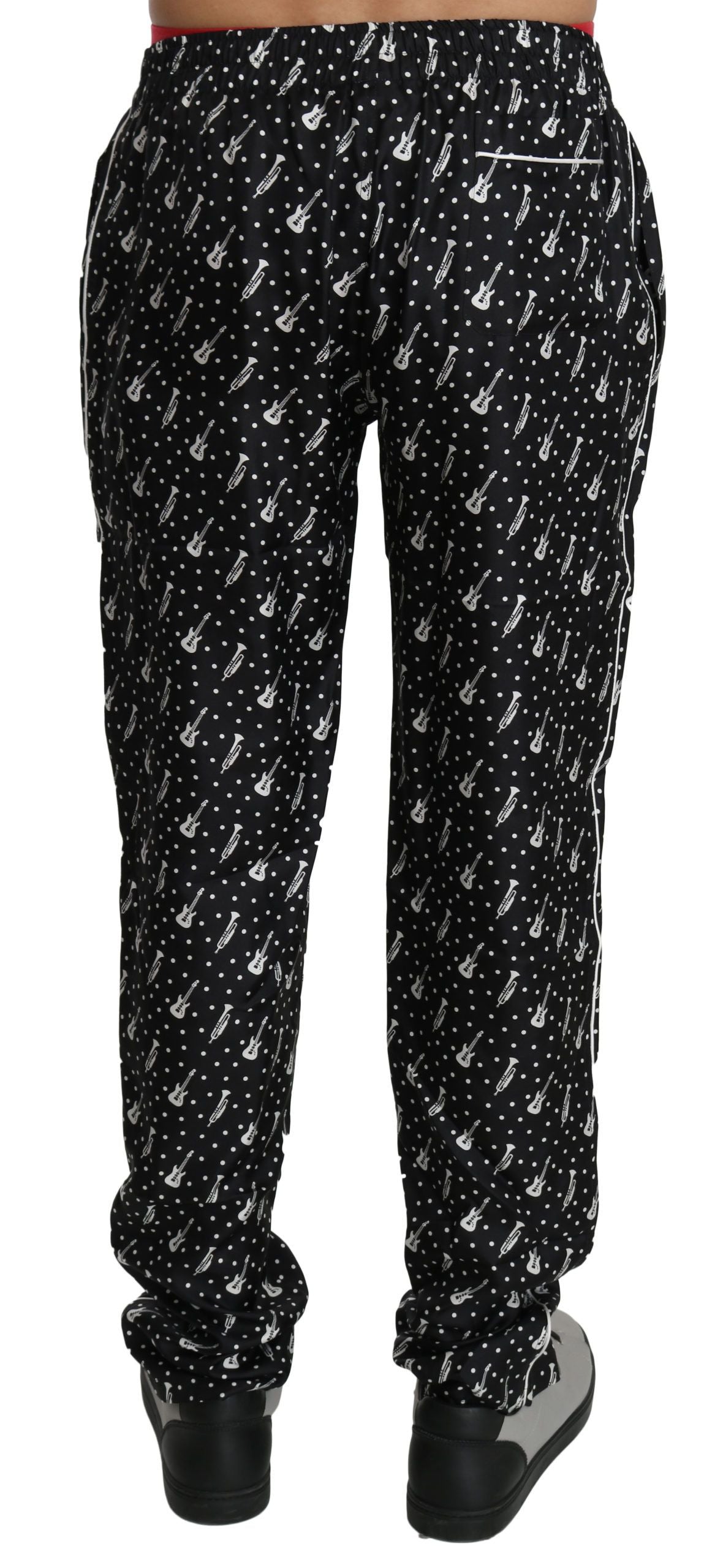 Dolce & Gabbana Silk Black Musical Instrument Trouser Pants Dolce & Gabbana