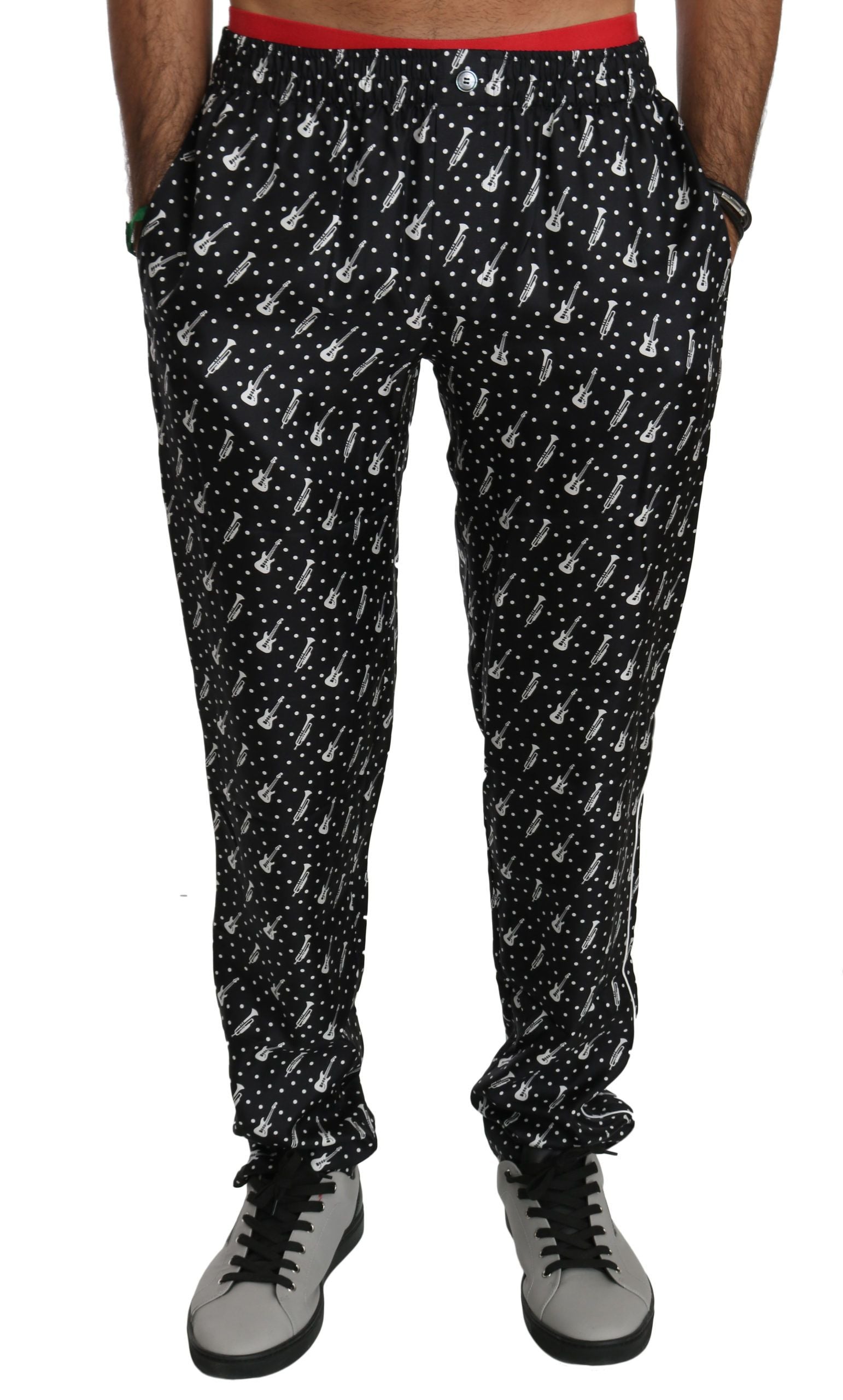 Dolce & Gabbana Silk Black Musical Instrument Trouser Pants Dolce & Gabbana