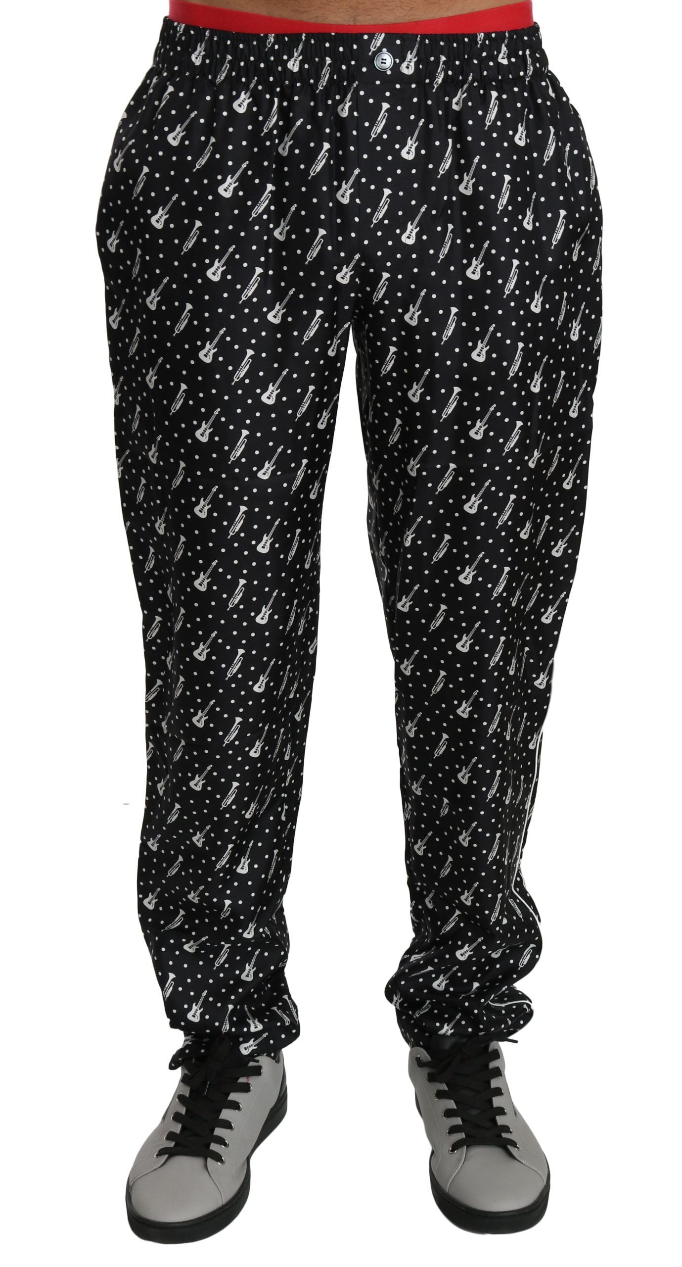 Dolce & Gabbana Silk Black Musical Instrument Trouser Pants Dolce & Gabbana
