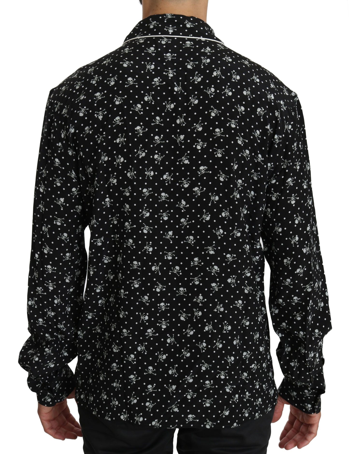 Dolce & Gabbana Black Skull Print Silk Sleepwear Shirt Dolce & Gabbana