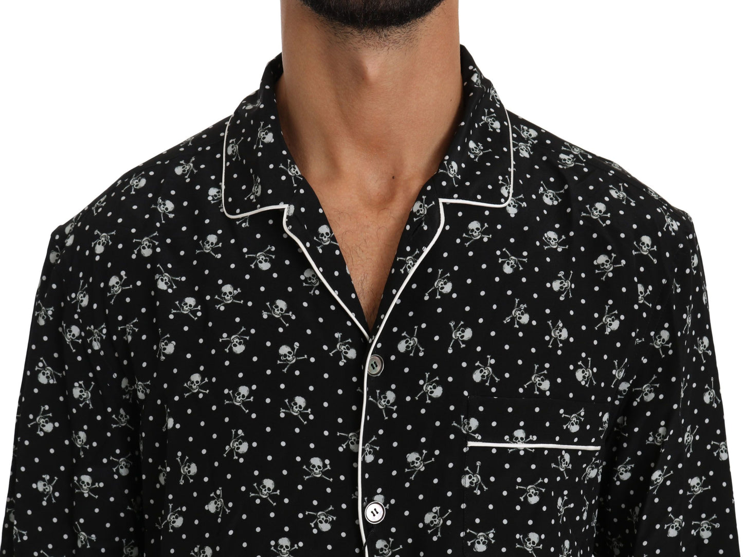 Dolce & Gabbana Black Skull Print Silk Sleepwear Shirt Dolce & Gabbana