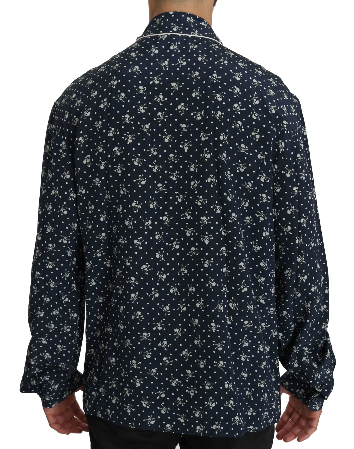 Dolce & Gabbana Blue Skull Print Silk Top Sleepwear Shirt Dolce & Gabbana
